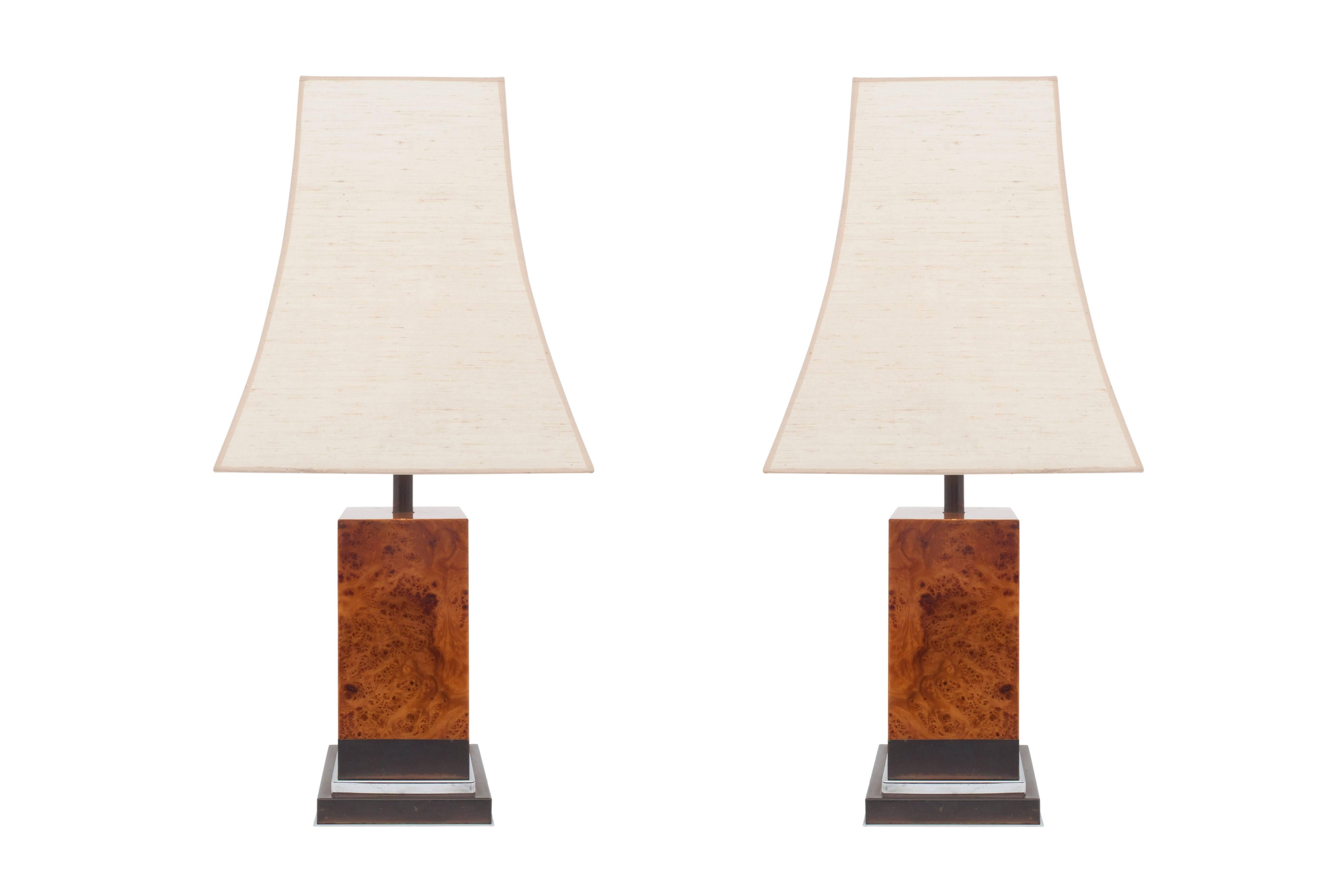 Late 20th Century Jean Claude Mahey Pair of Burl Lamps