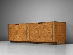 Jean Claude Mahey Pair of Cabinets in Maple Veneer and Brass