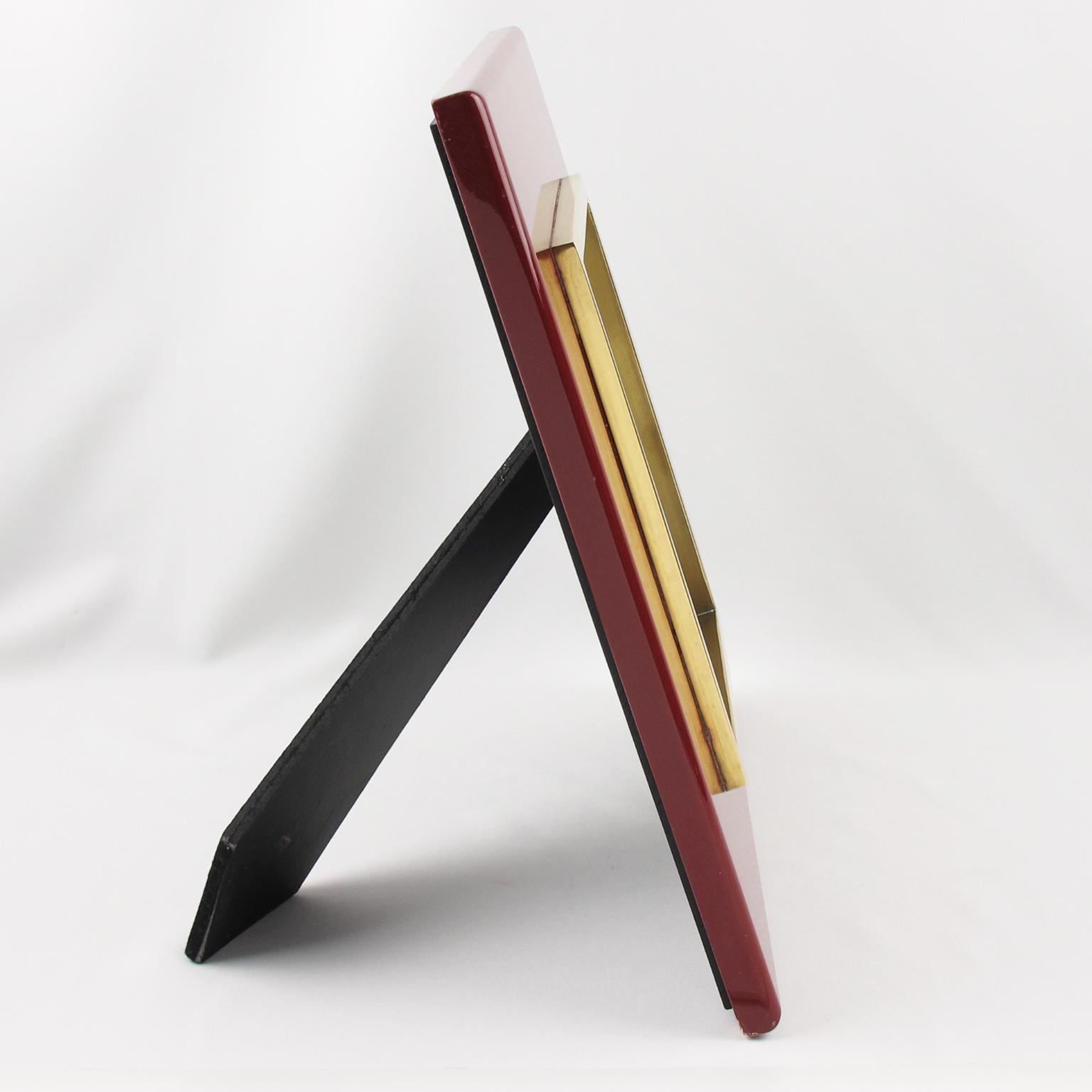 Mid-Century Modern Jean Claude Mahey, Paris Oxblood Lacquer and Brass Picture Frame, 1970s For Sale