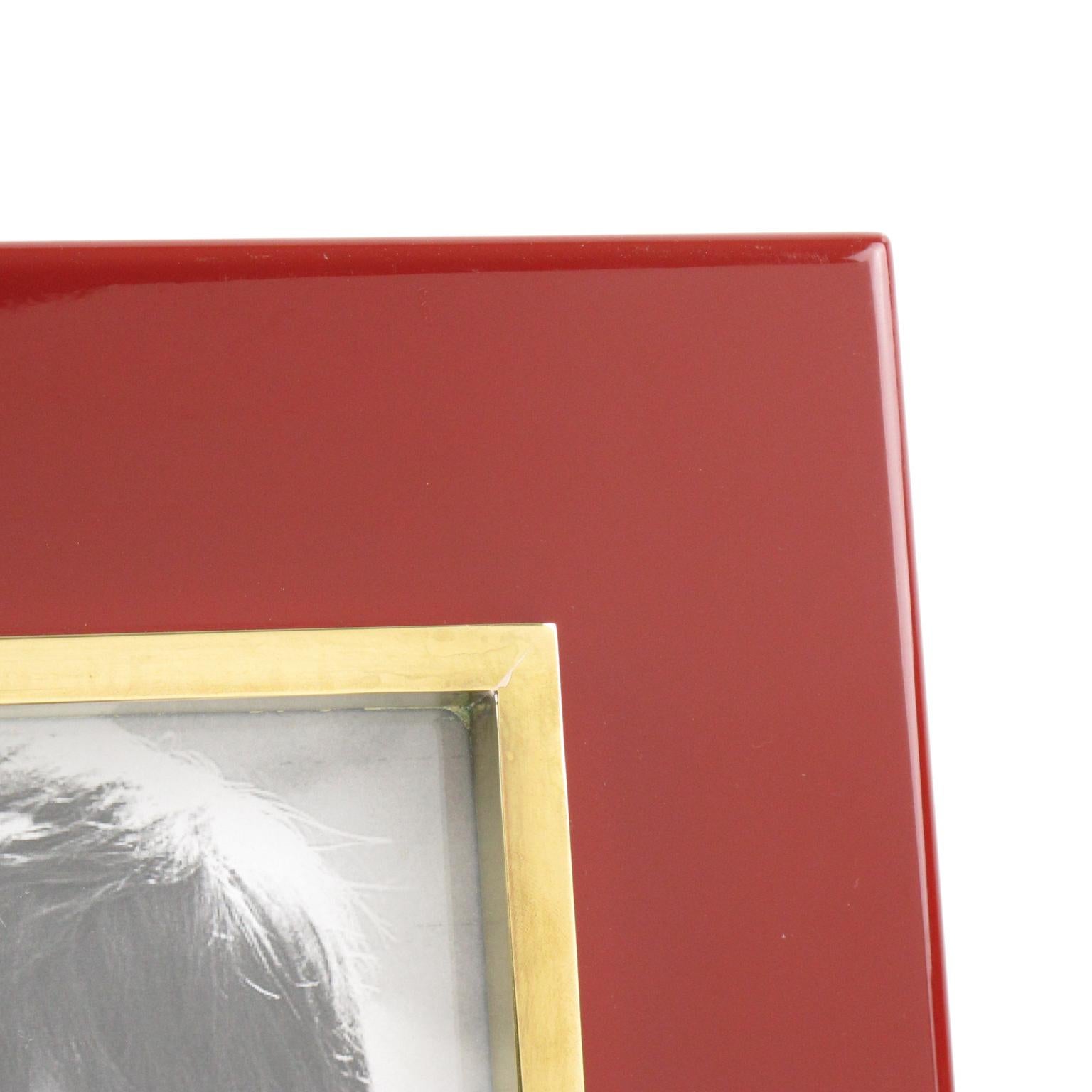 Late 20th Century Jean Claude Mahey, Paris Oxblood Lacquer and Brass Picture Frame, 1970s For Sale