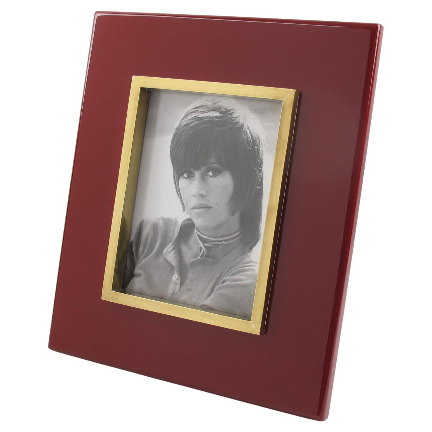 Jean Claude Mahey, Paris Oxblood Lacquer and Brass Picture Frame, 1970s For Sale