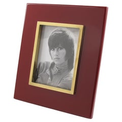 Retro Jean Claude Mahey, Paris Oxblood Lacquer and Brass Picture Frame, 1970s
