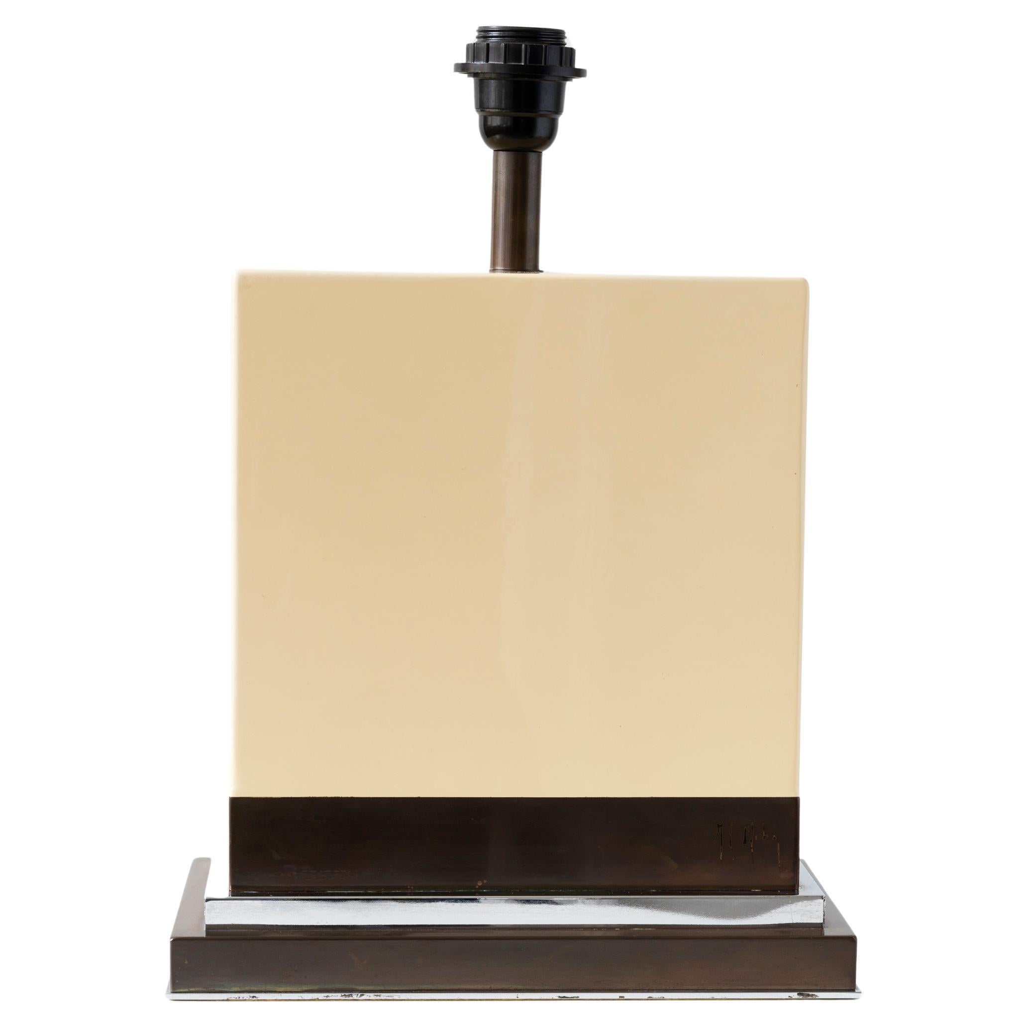Jean-Claude Mahey - Rechteckige Tischlampe aus cremefarbenem Harz, 1970er Jahre