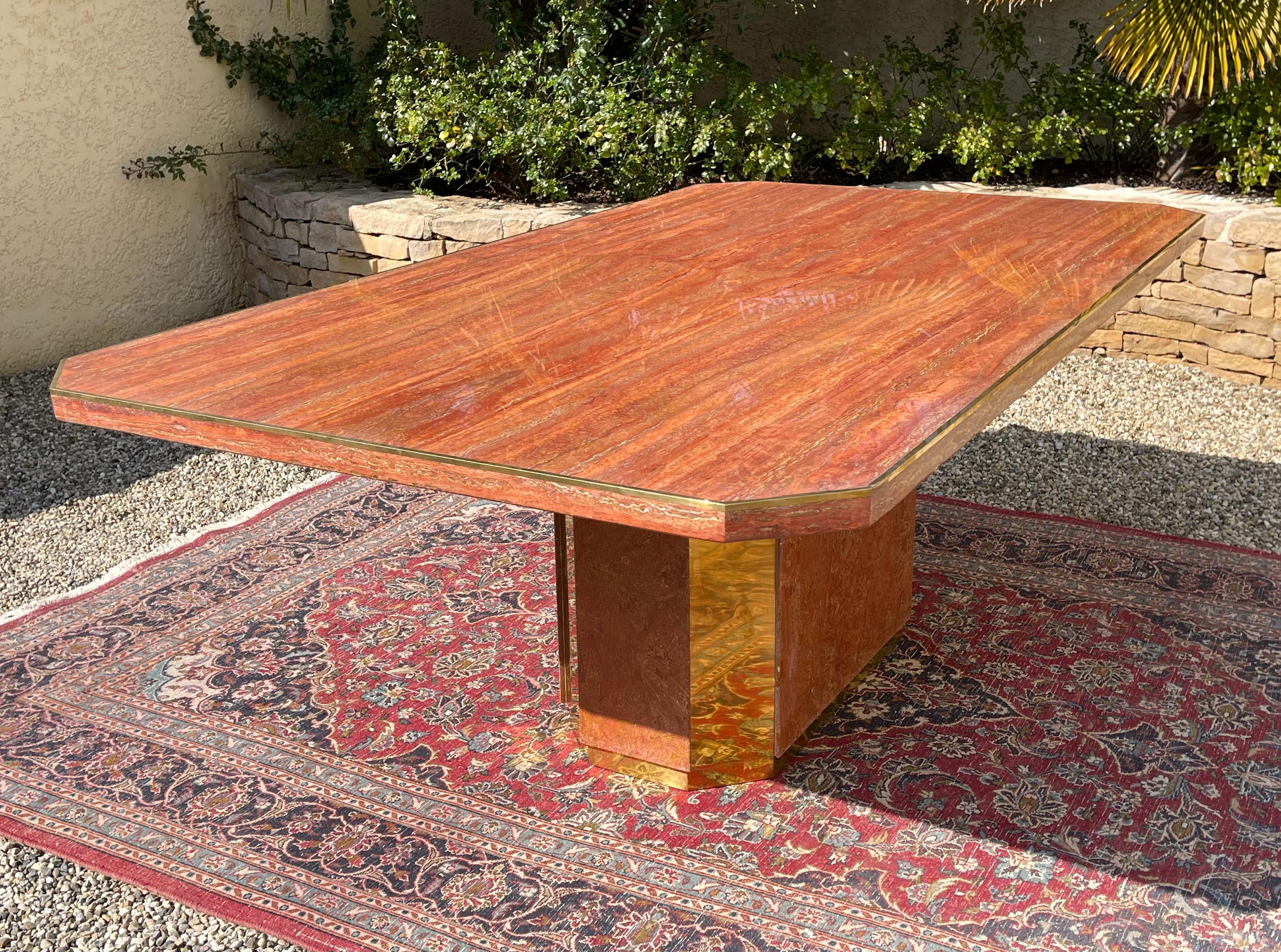 Jean-Claude Mahey, Rectangular Table in Red Marble from Iran, 20th Century For Sale 5