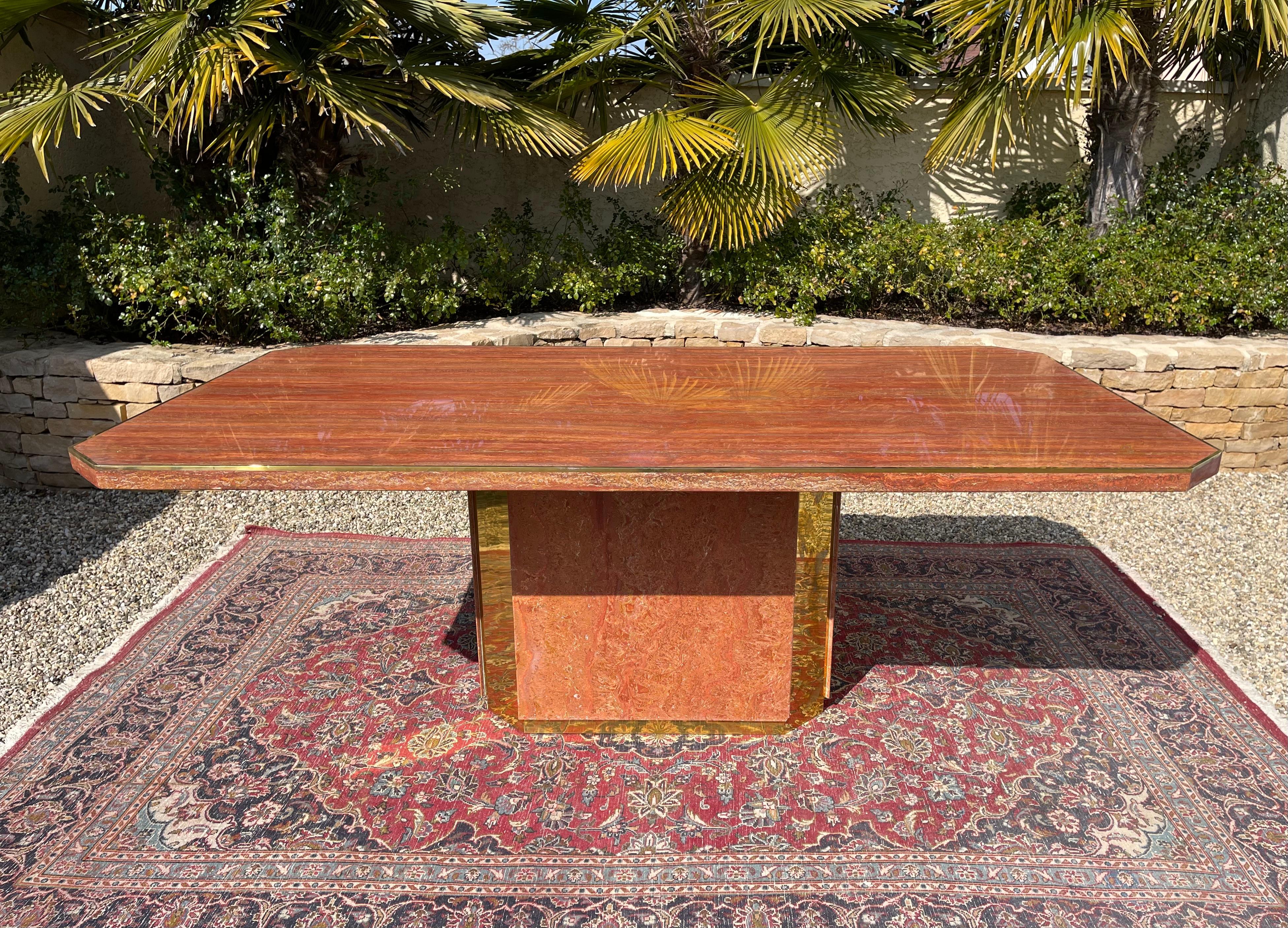 Jean-Claude Mahey, Rectangular Table in Red Marble from Iran, 20th Century For Sale 6