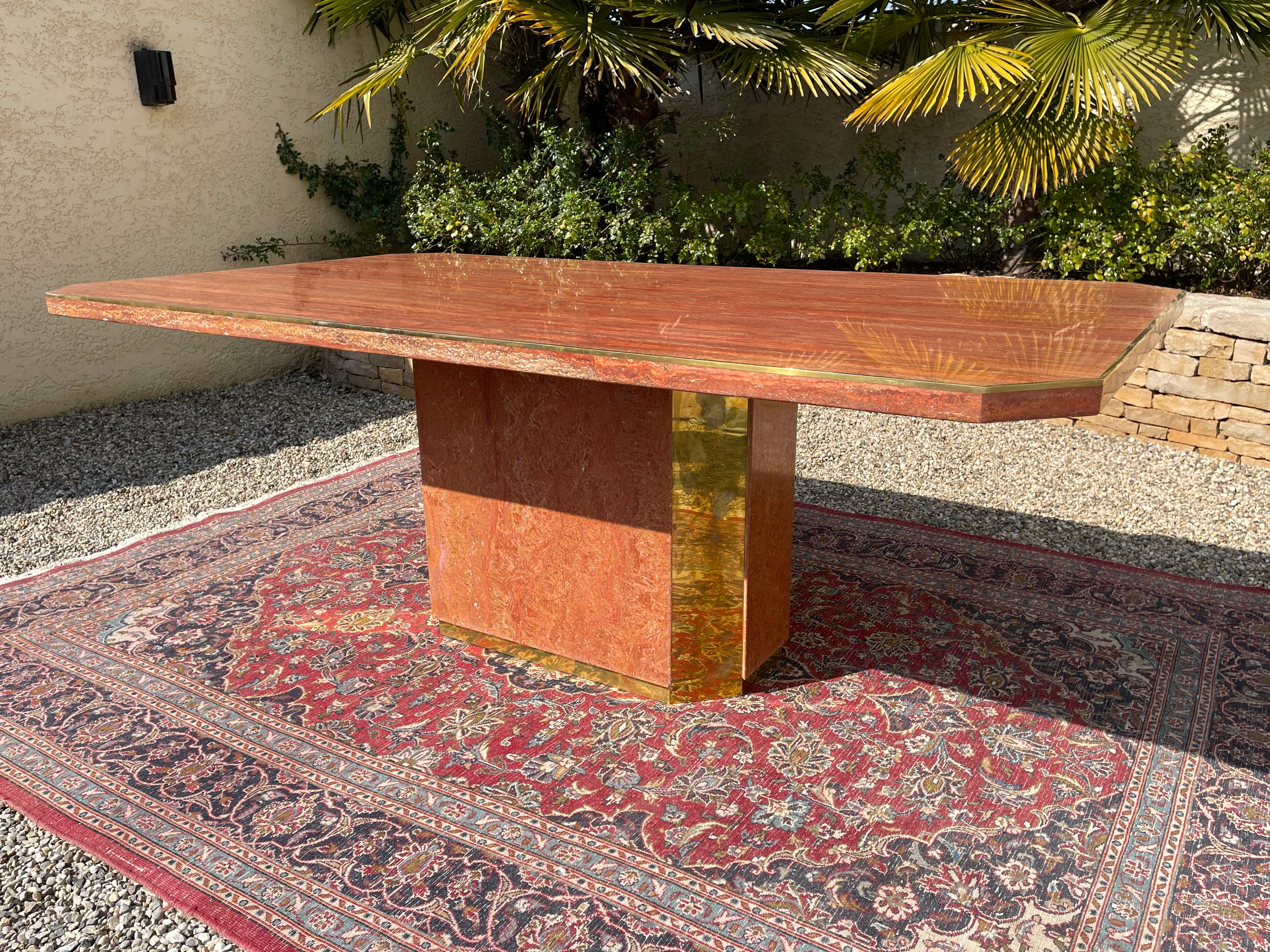 Jean-Claude Mahey, Rectangular Table in Red Marble from Iran, 20th Century For Sale 7