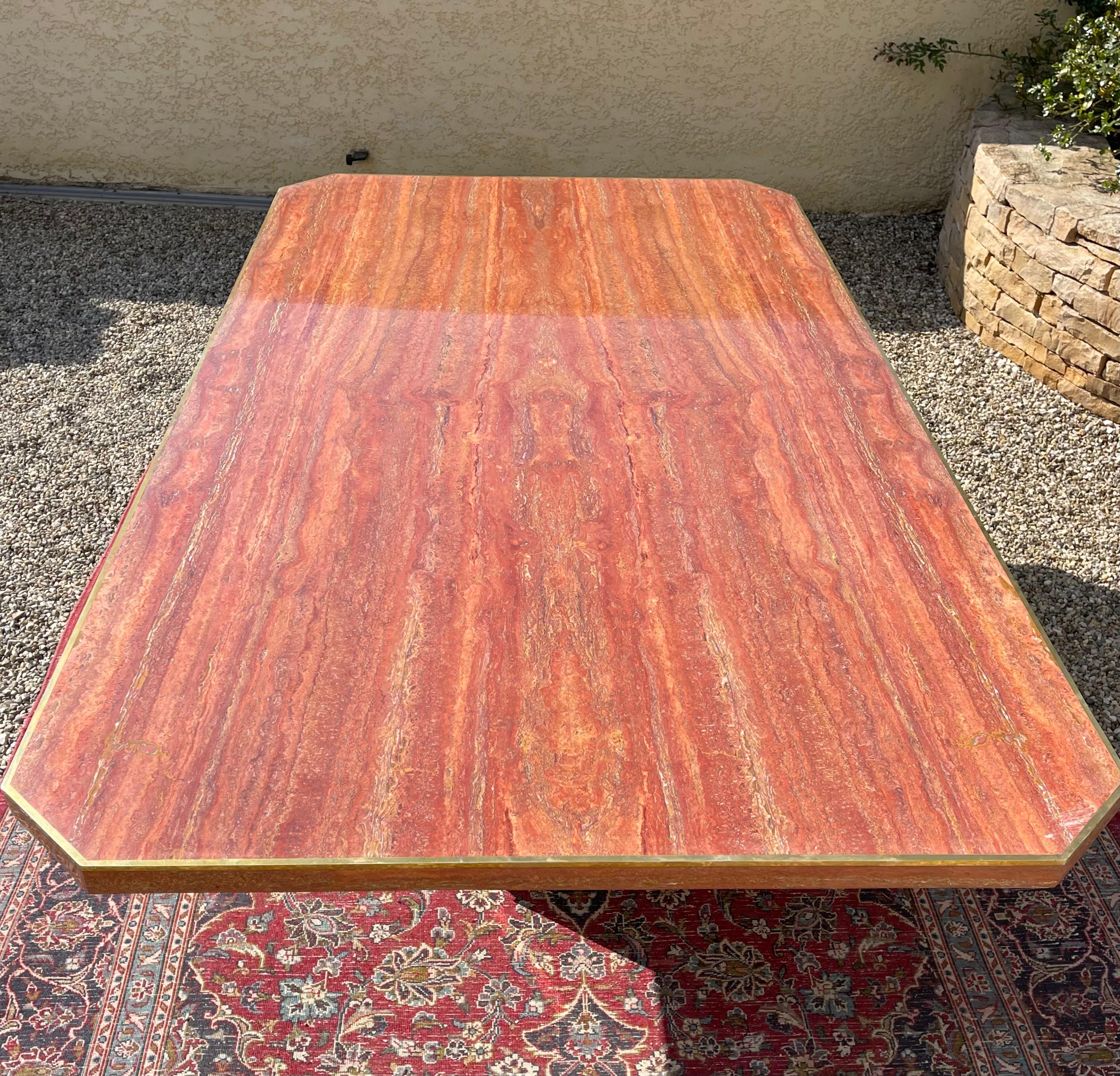 Jean-Claude Mahey, Rectangular Table in Red Marble from Iran, 20th Century For Sale 8