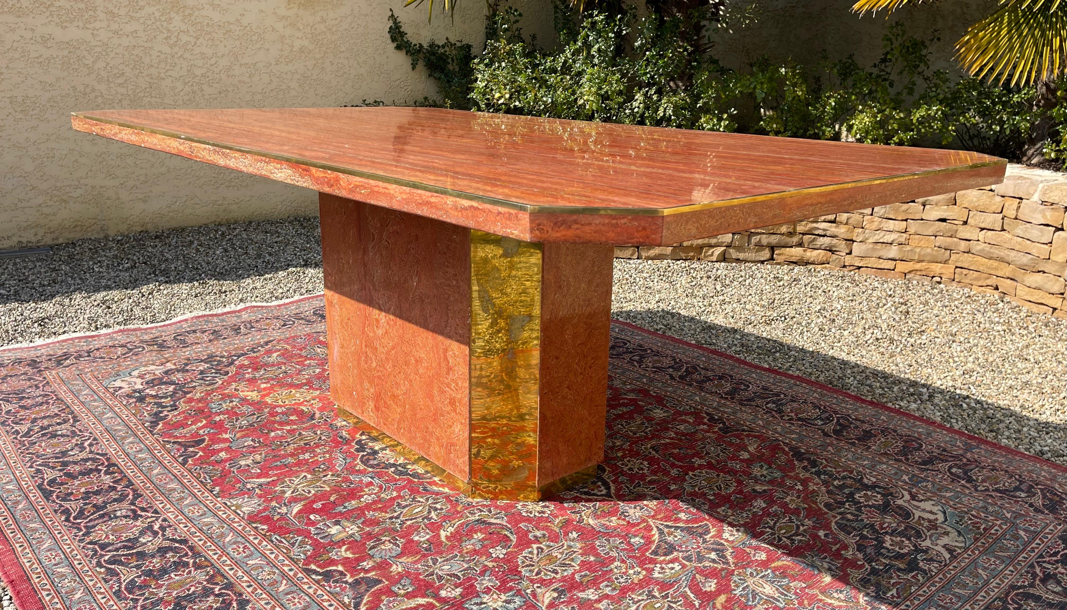 Brass Jean-Claude Mahey, Rectangular Table in Red Marble from Iran, 20th Century For Sale