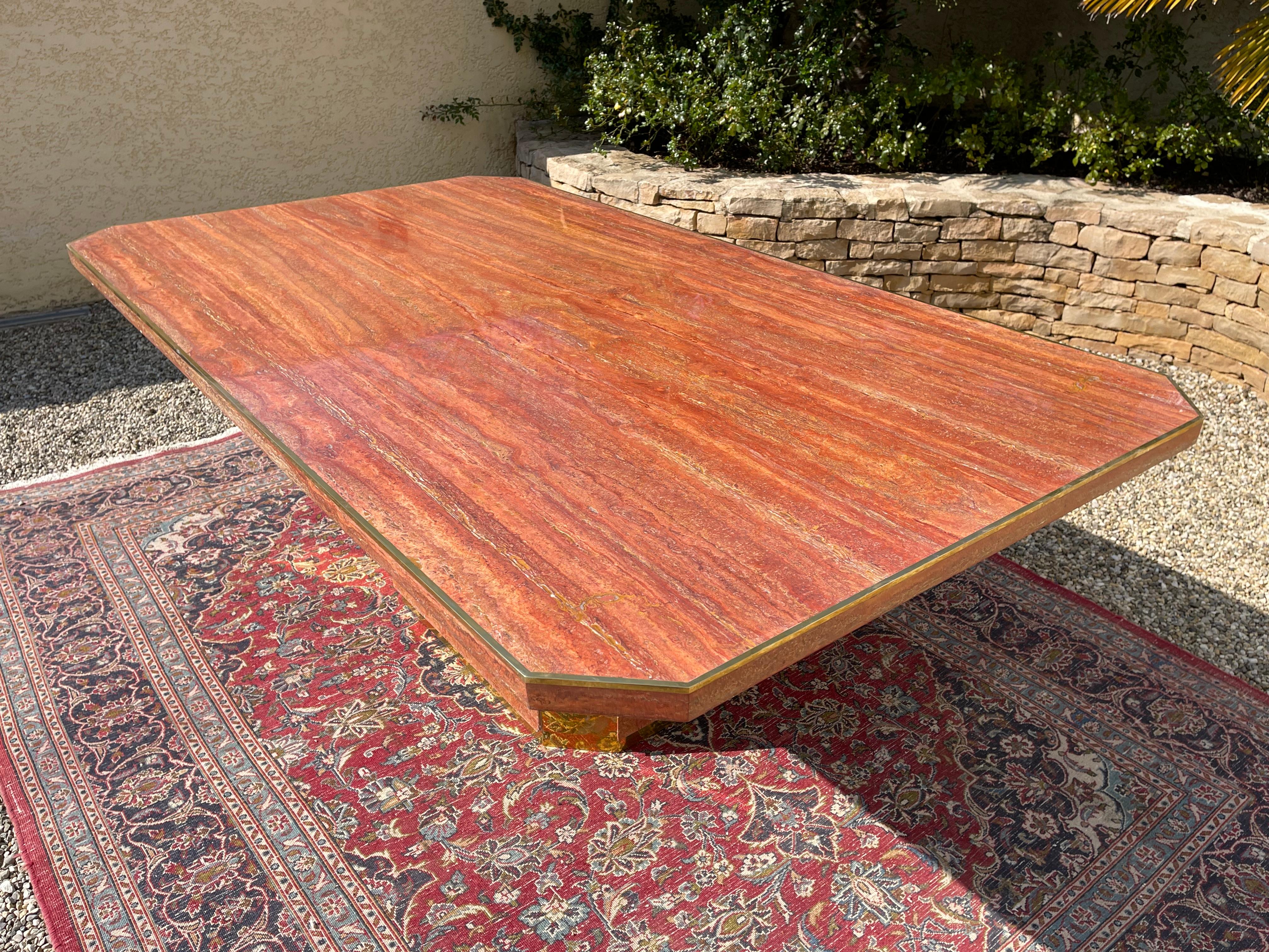 Jean-Claude Mahey, Rectangular Table in Red Marble from Iran, 20th Century For Sale 1