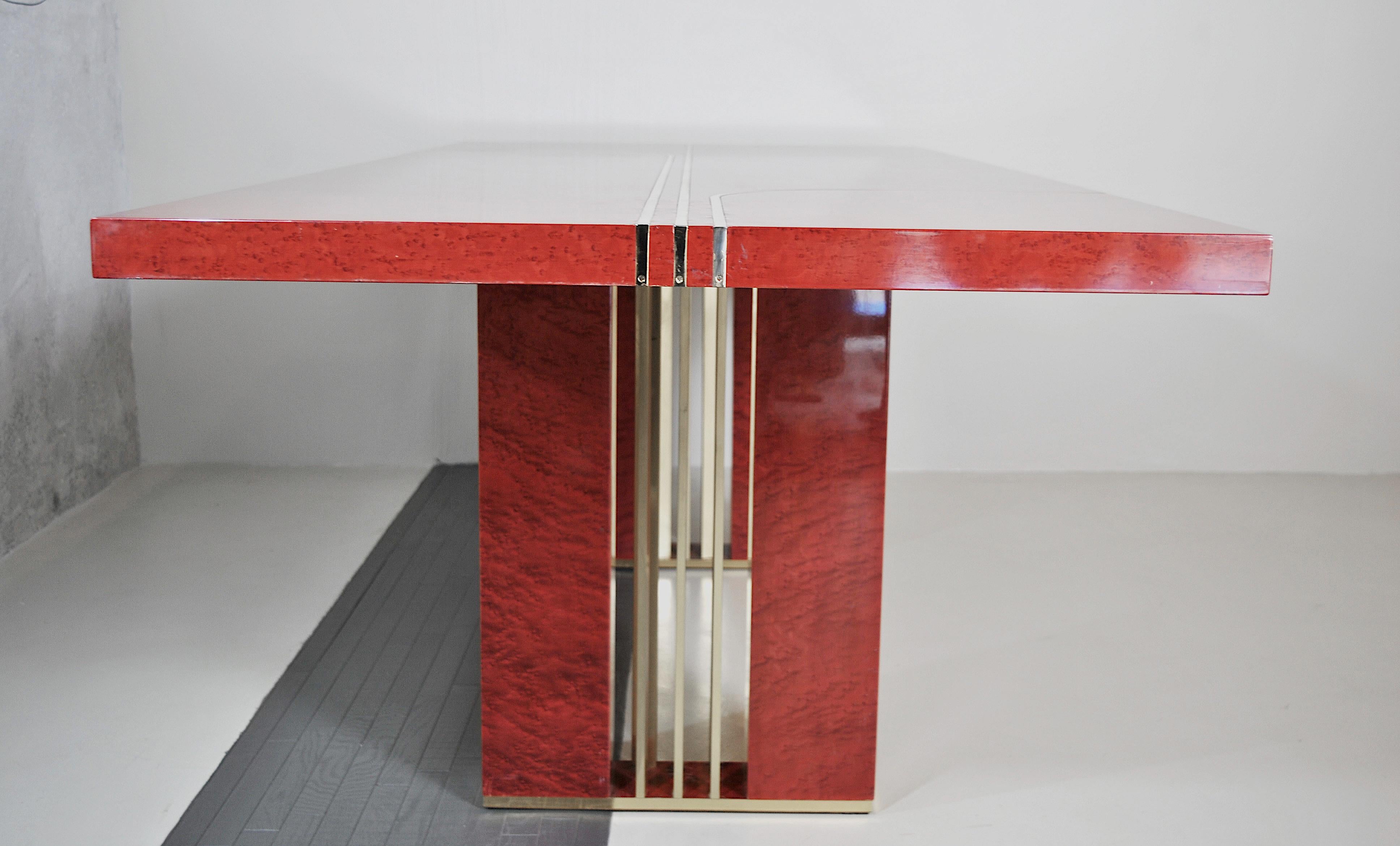 Midcentury Romeo Rega Red Lacquered Wood and Brass French Table, 1980s 8