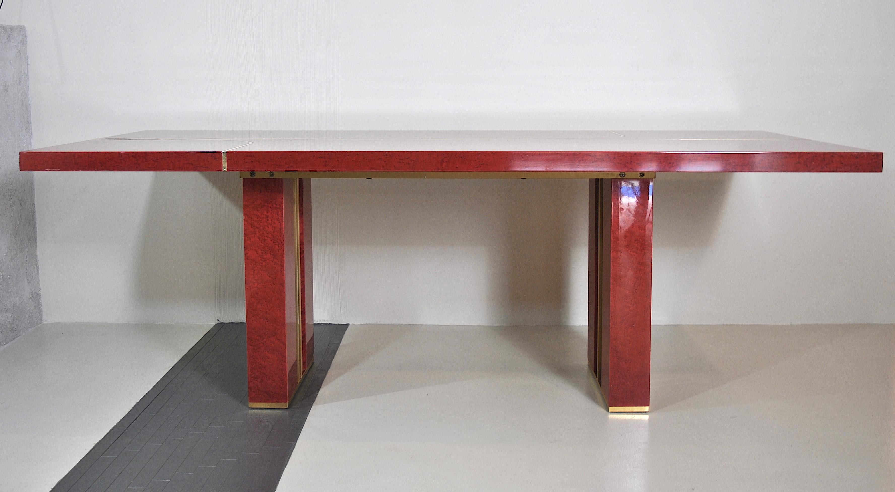 Midcentury Romeo Rega Red Lacquered Wood and Brass French Table, 1980s 3
