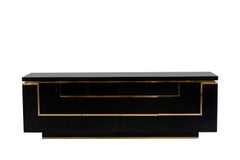 Jean-Claude Mahey, Sideboard in Black Lacquer and Gilt Brass, 1970s