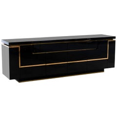 Jean-Claude Mahey, Sideboard in Black Lacquer and Gilt Brass, 1970s