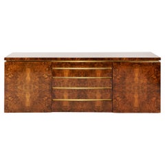 Jean-Claude Mahey Sideboard in Lacquered Burl Wood Veneer with Gilded Profiles