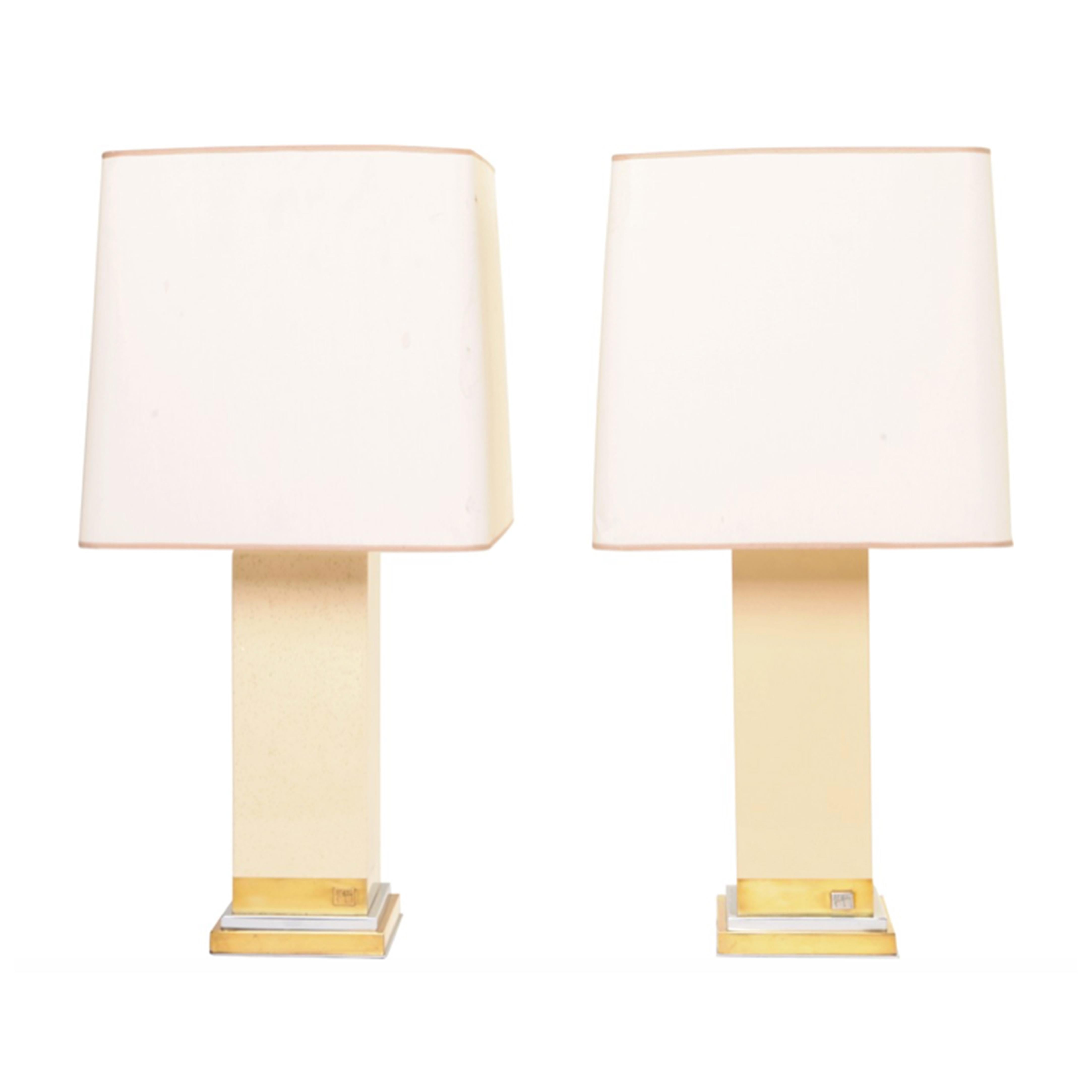 Jean Claude Mahey Brass Chrome Signed Table Lamps midcentury Hollywood regency For Sale