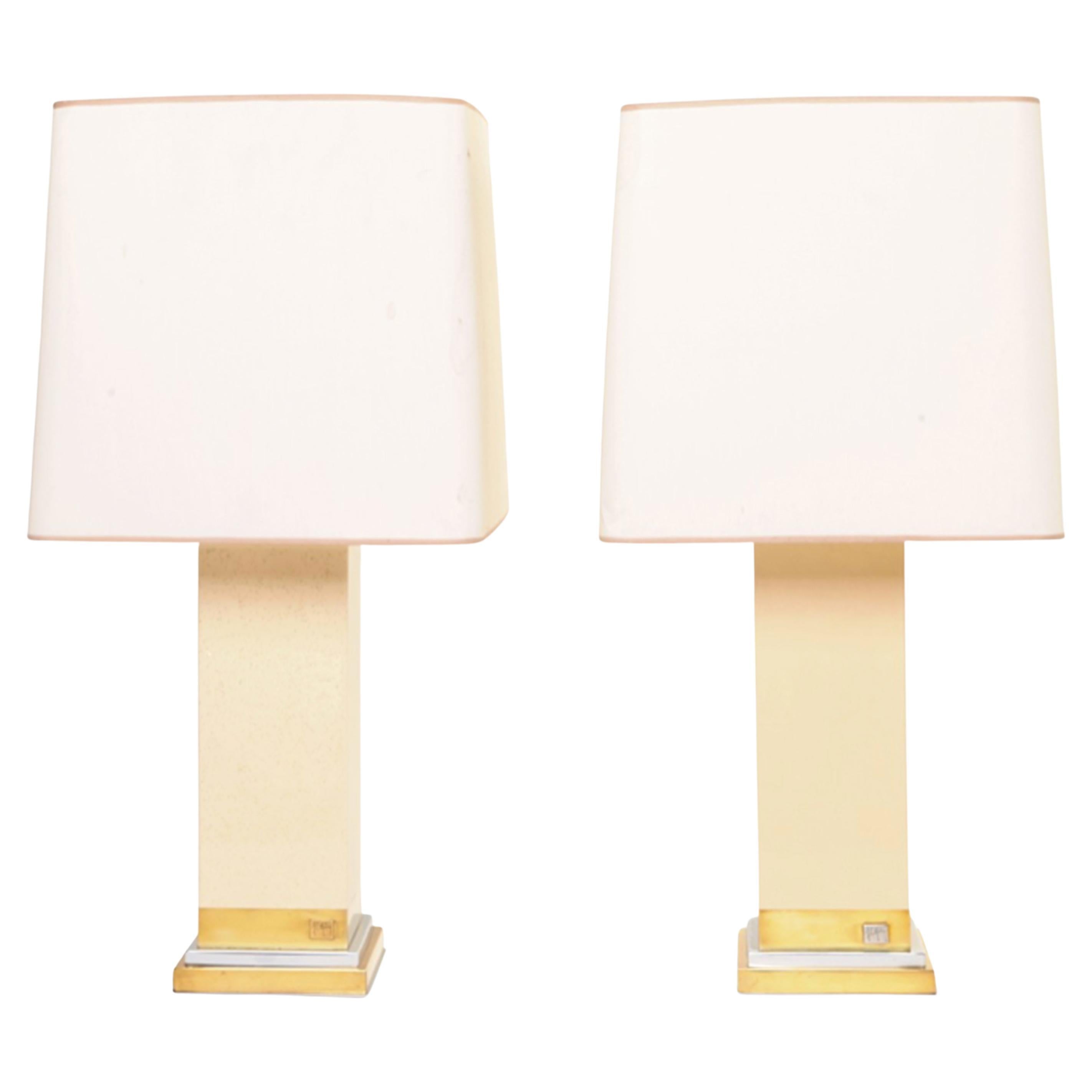 Jean Claude Mahey Table Lamps Brass Chrome Lacquered Hollywood Regency 1970s For Sale