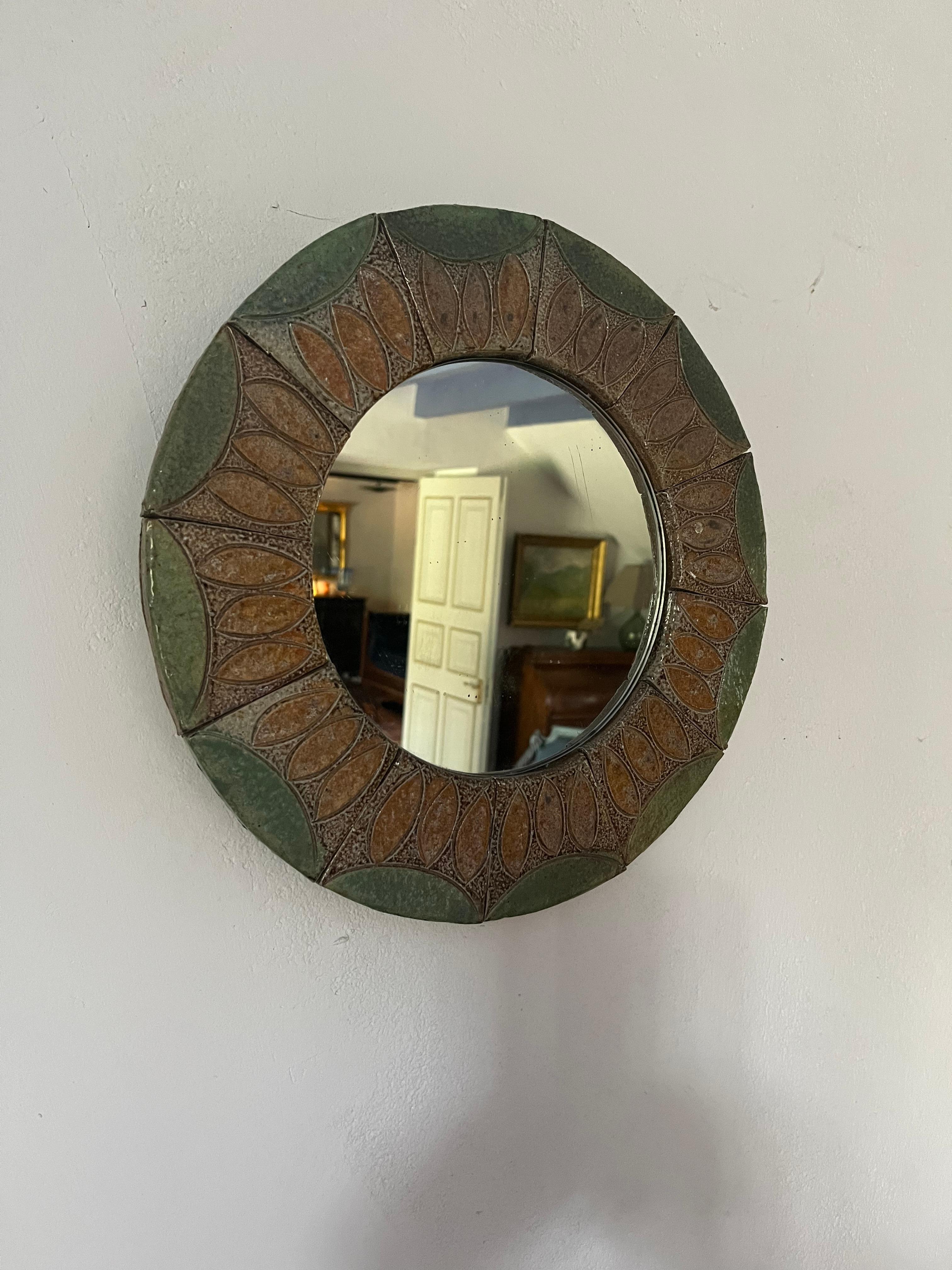 Glazed Jean-Claude Monange French 1950’s glazed ceramic mirror For Sale