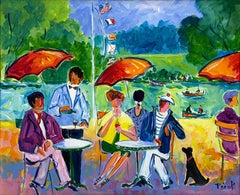 Detente Au Bord Du Lac (framed original painting on canvas)