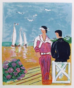 Couple à Deauville, lithographie impressionniste signée par Jean-Claude Picot
