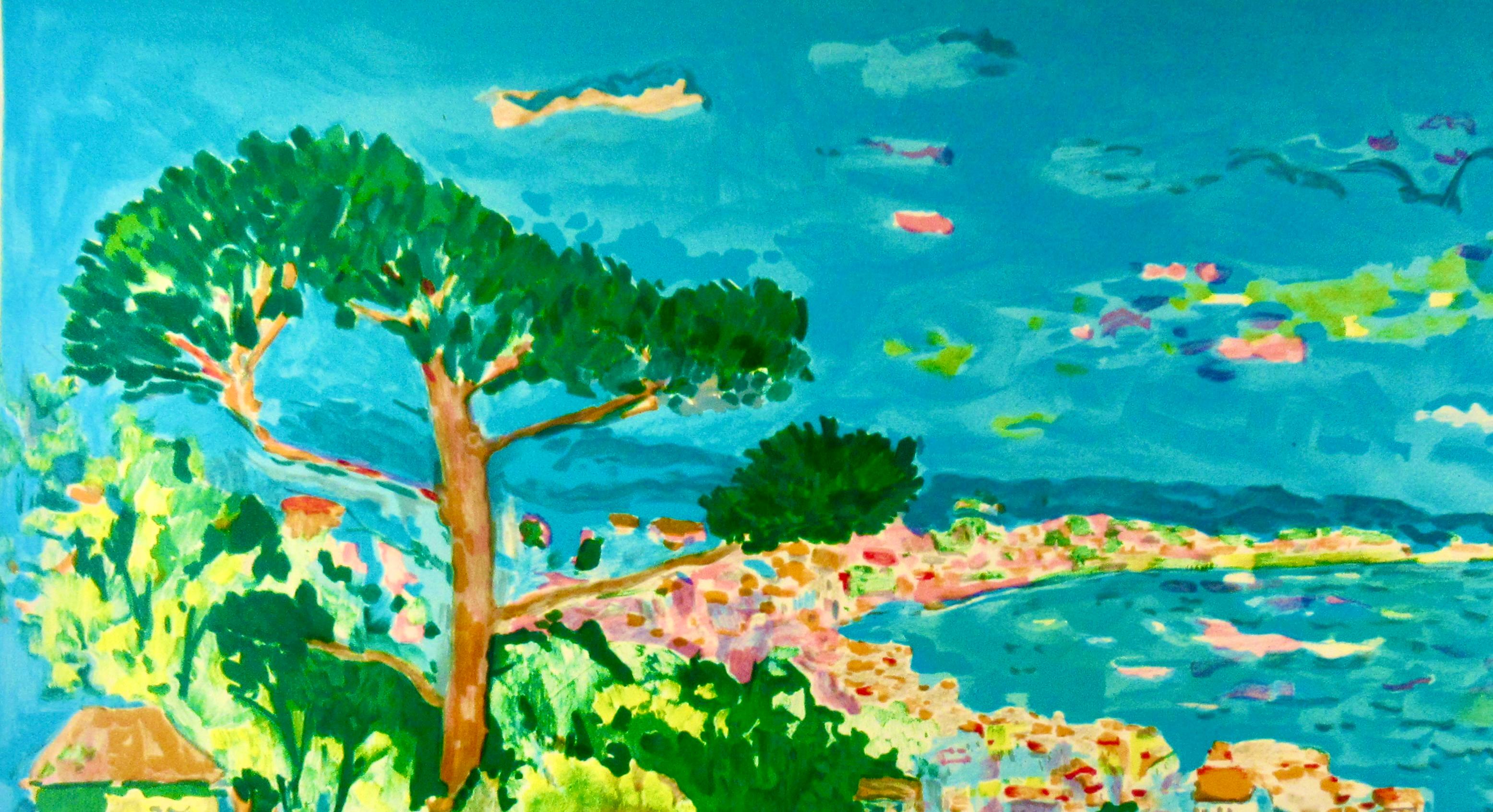 La Cote d'Azur - Blue Landscape Print by Jean Claude Picot