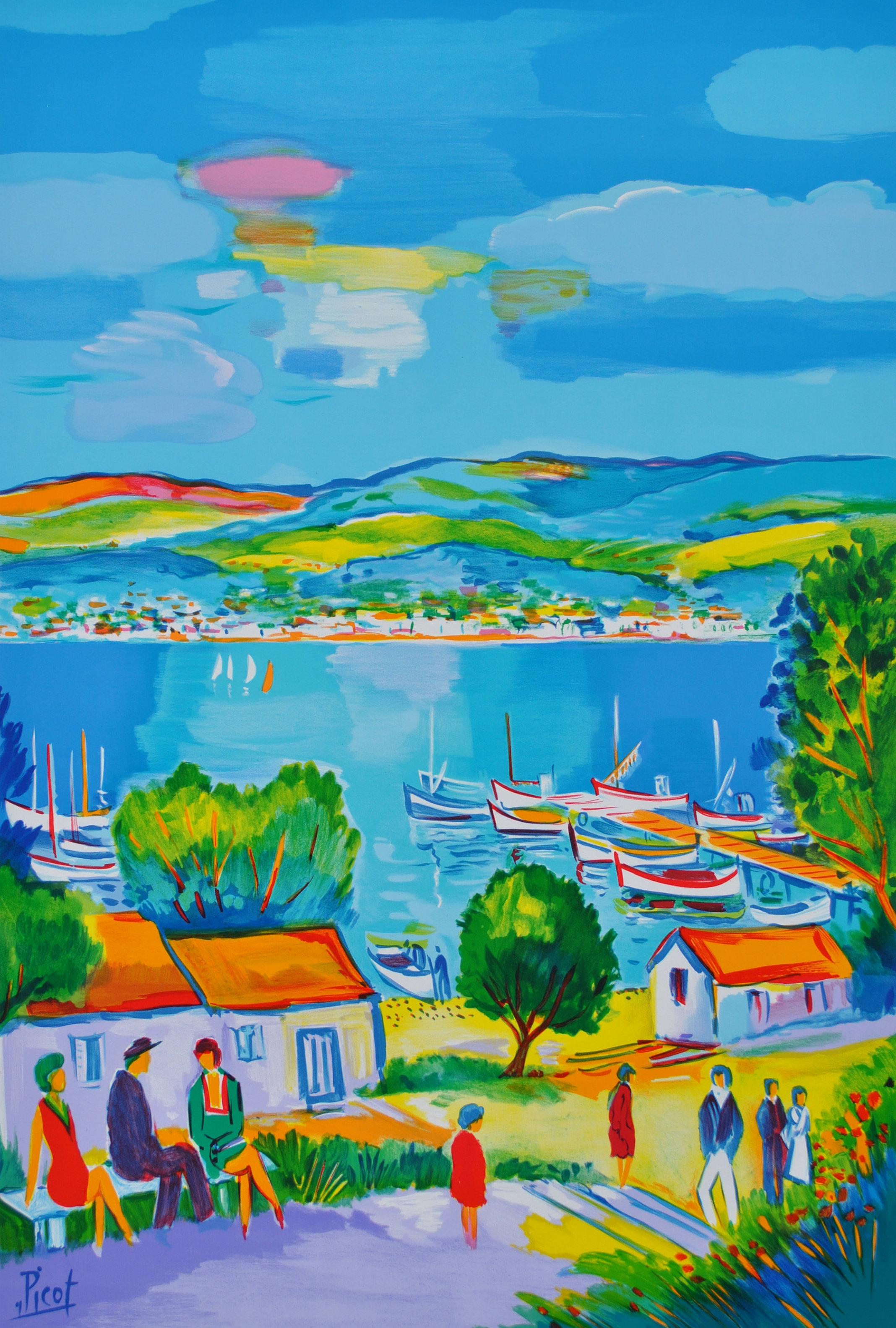 Costa Azul : Alrededores de Marsella - Litografía original, FIRMADA A MANO & Ltd /250 - Print de Jean-Claude Picot