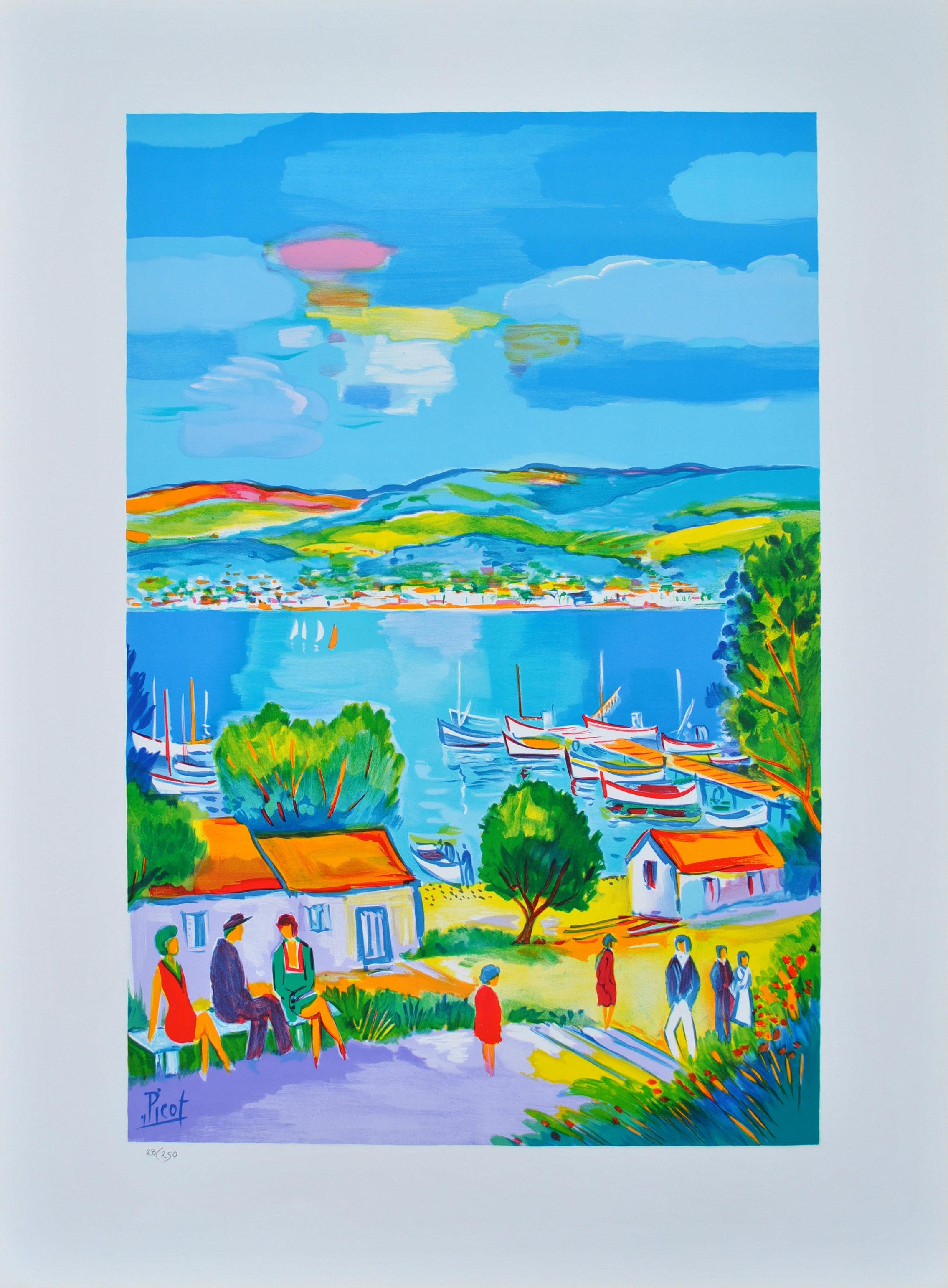 Landscape Print de Jean-Claude Picot - Costa Azul : Alrededores de Marsella - Litografía original, FIRMADA A MANO & Ltd /250