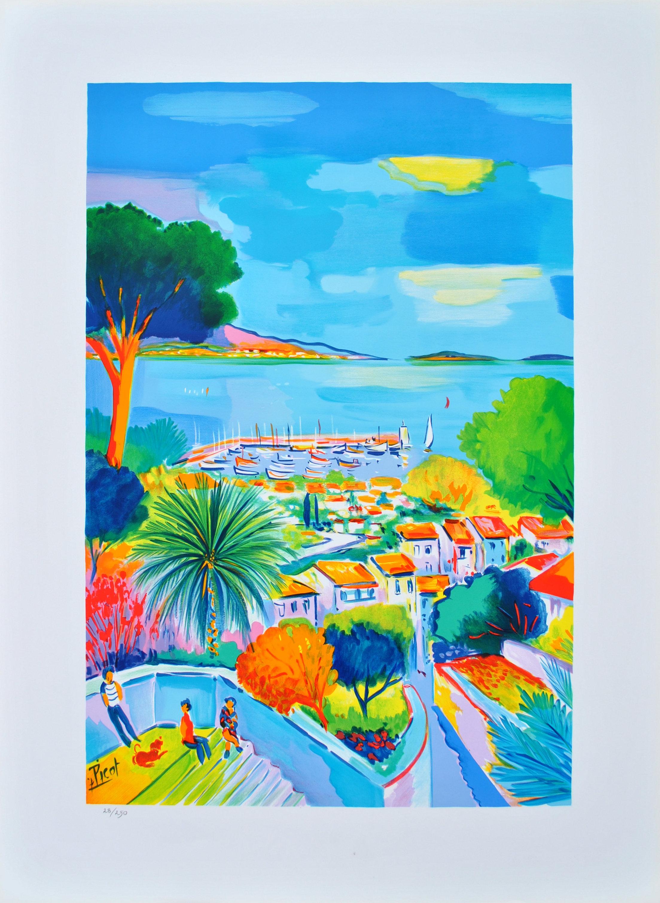 Costa Azzurra: Vecchia St Tropez - Litografia originale, firmata a mano & Ltd /250 - Print di Jean-Claude Picot