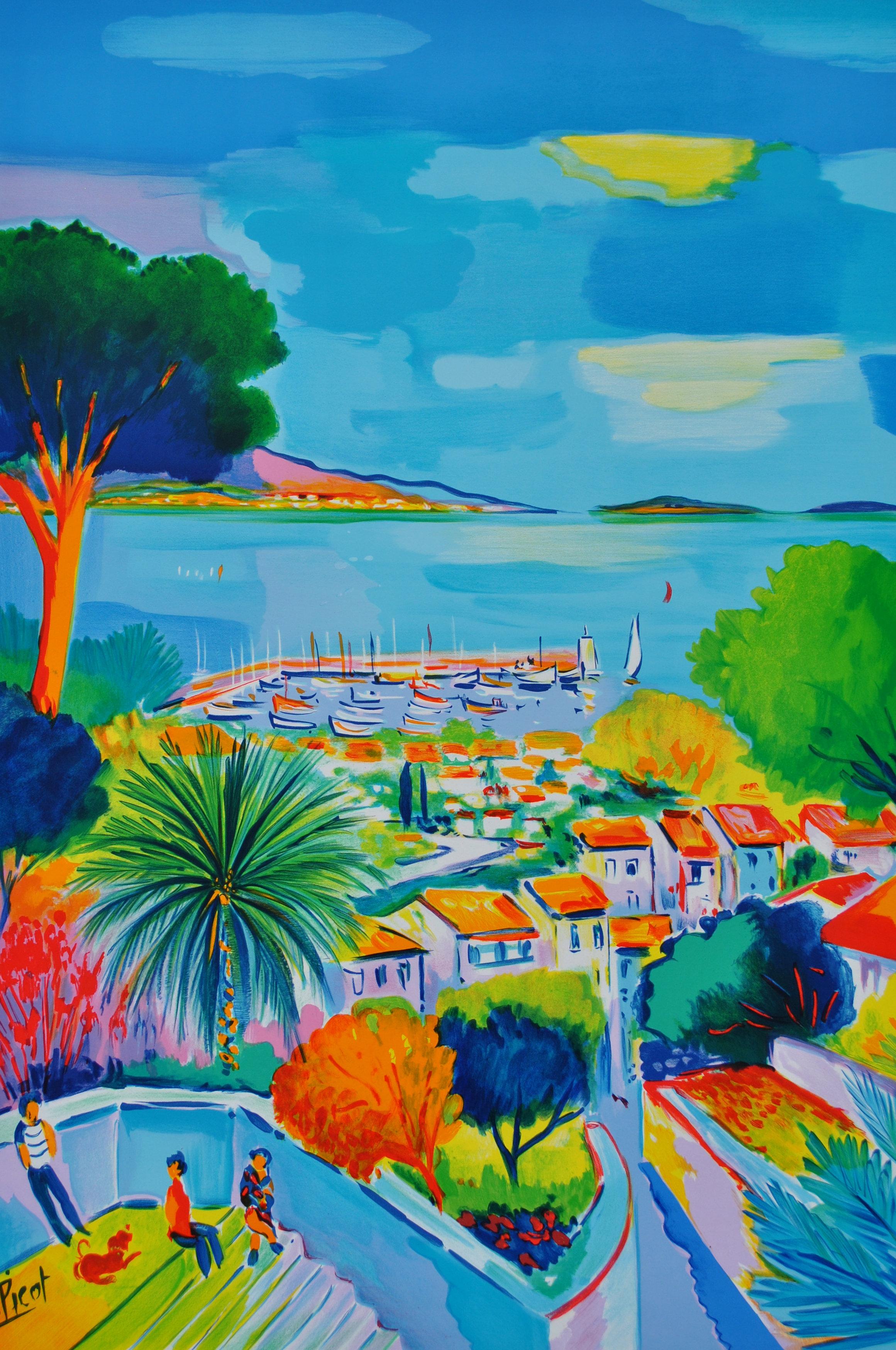 Costa Azzurra: Vecchia St Tropez - Litografia originale, firmata a mano & Ltd /250 - Print Moderno di Jean-Claude Picot