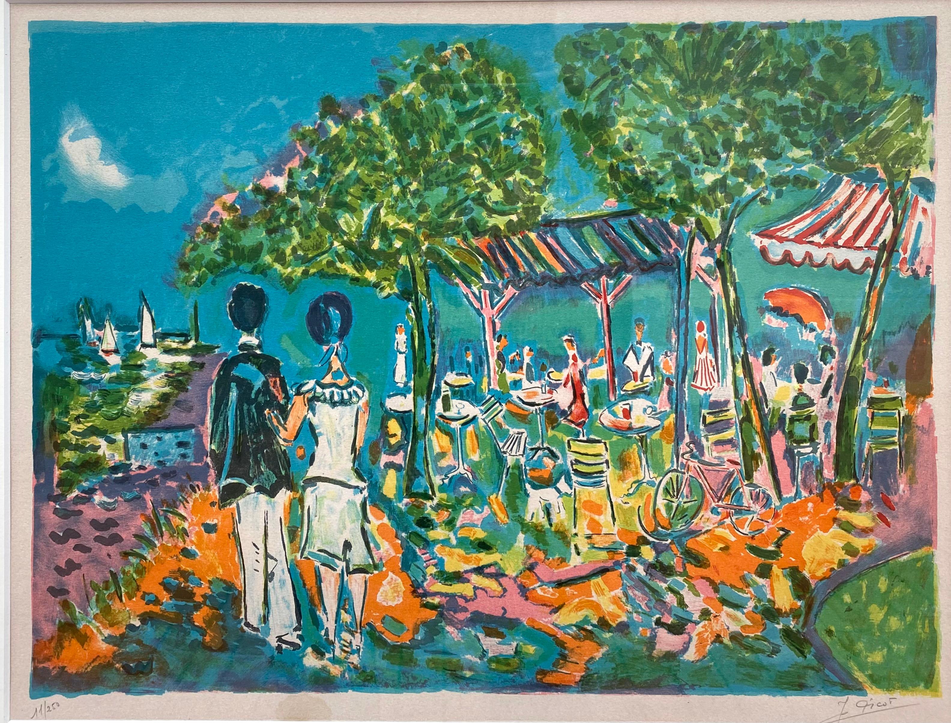 “Seaside Terrace Dining” - Post-Modern Print by Jean-Claude Picot