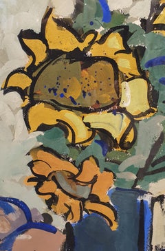 Mid-Century Hommage an Van Gogh, "Sonnenblumen". Acryl auf Papier.