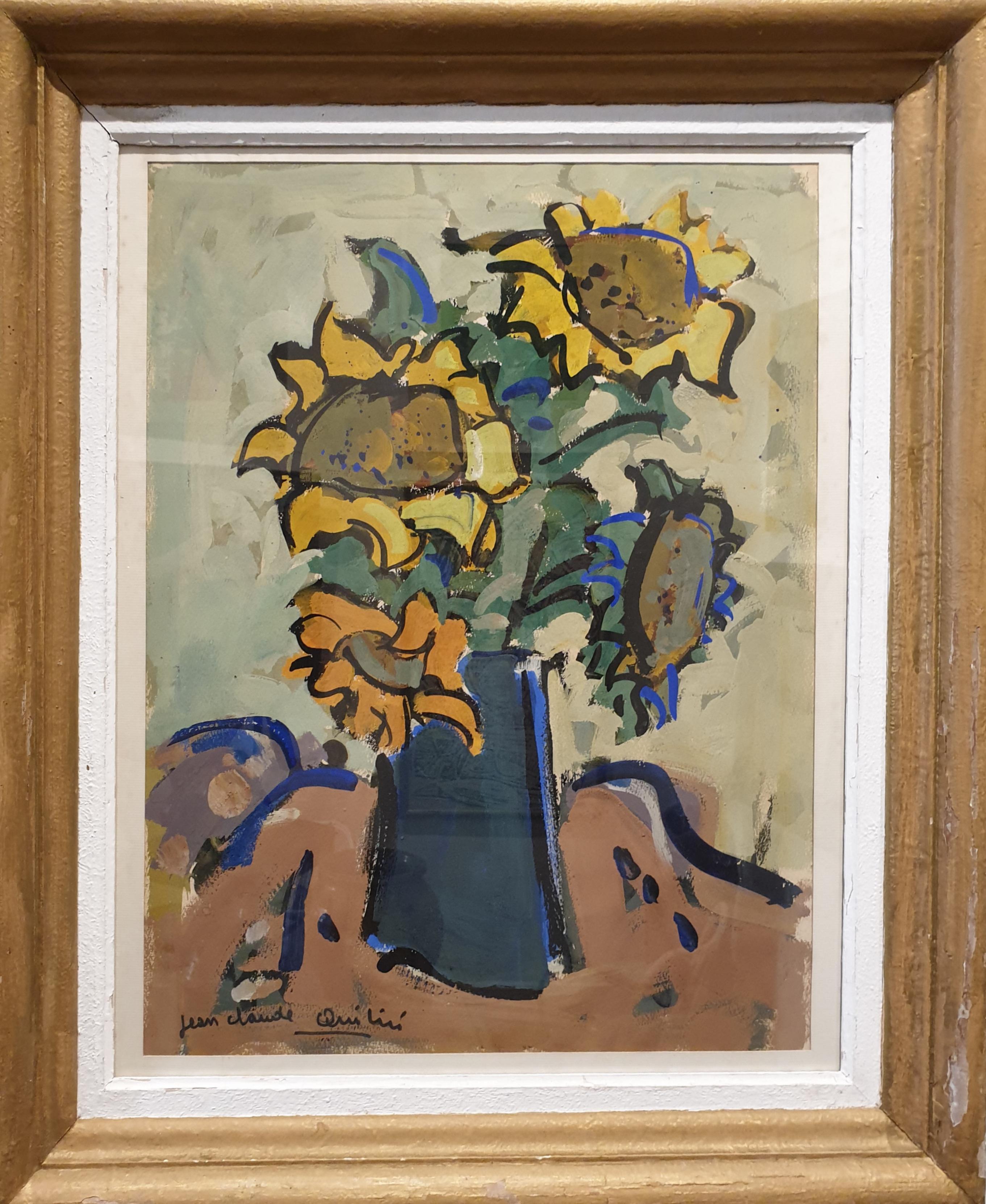 Jean-claude Quilici - Original Mid-Century Hommage to Van Gogh,  'Sunflowers'. Acrylic on paper. at 1stDibs | jean claude van gogh