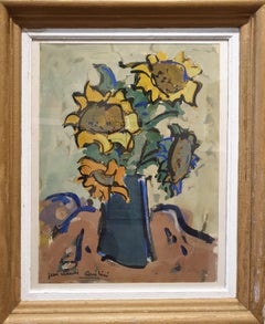 Original Mid-Century Hommage to Van Gogh, 'Sunflowers'. Acrylic on paper.