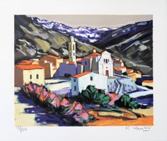 Corse, le petit village de Montemaggiore - Lithographie signée