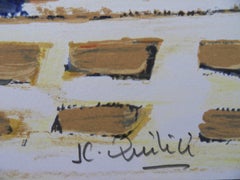 Grèce : Petite rue à Santorini - Lithographie originale signée de la main de l'artiste