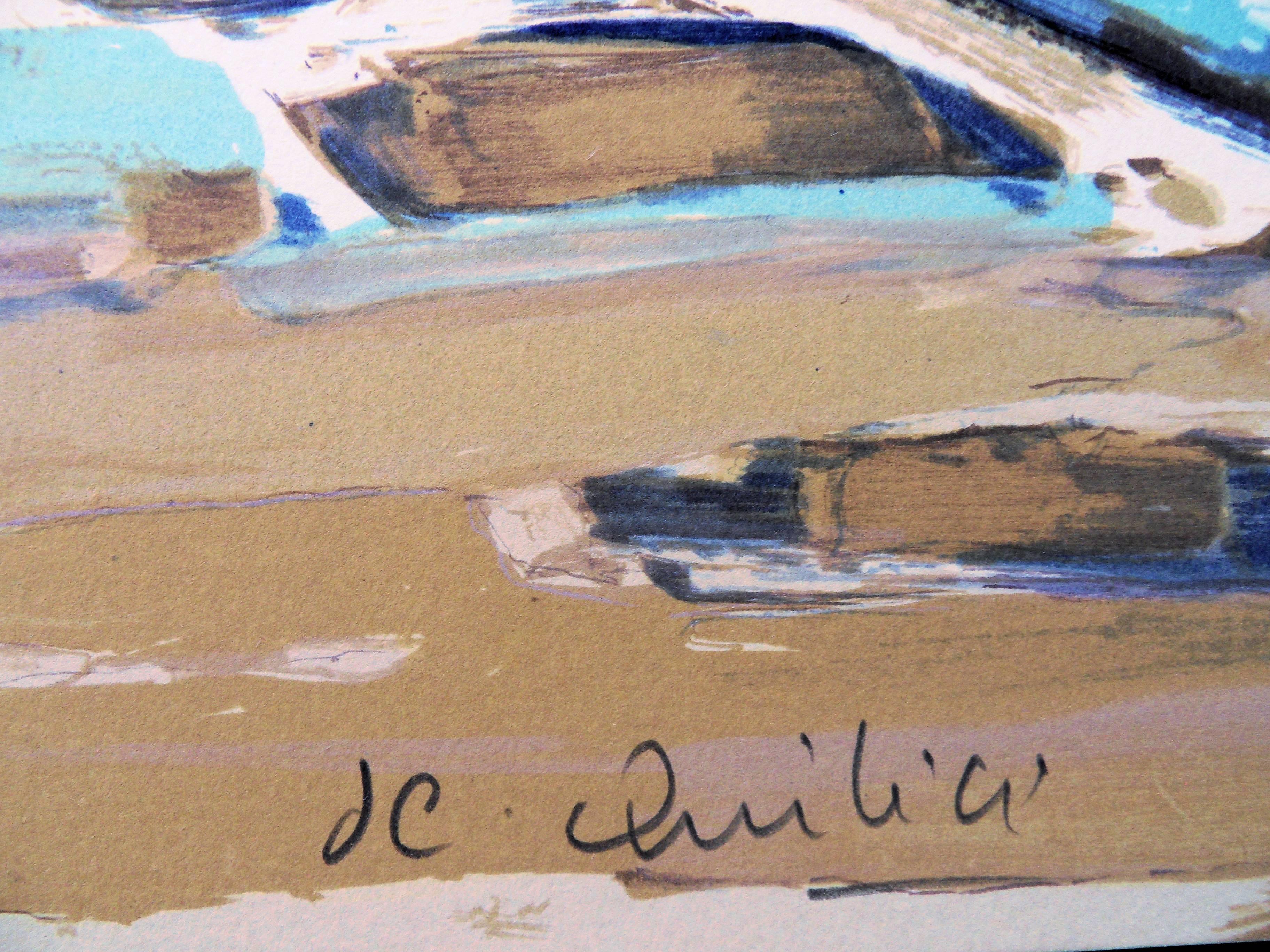 Grecia: Estate a Mykonos - Litografia firmata a mano - Print di Jean-Claude Quilici