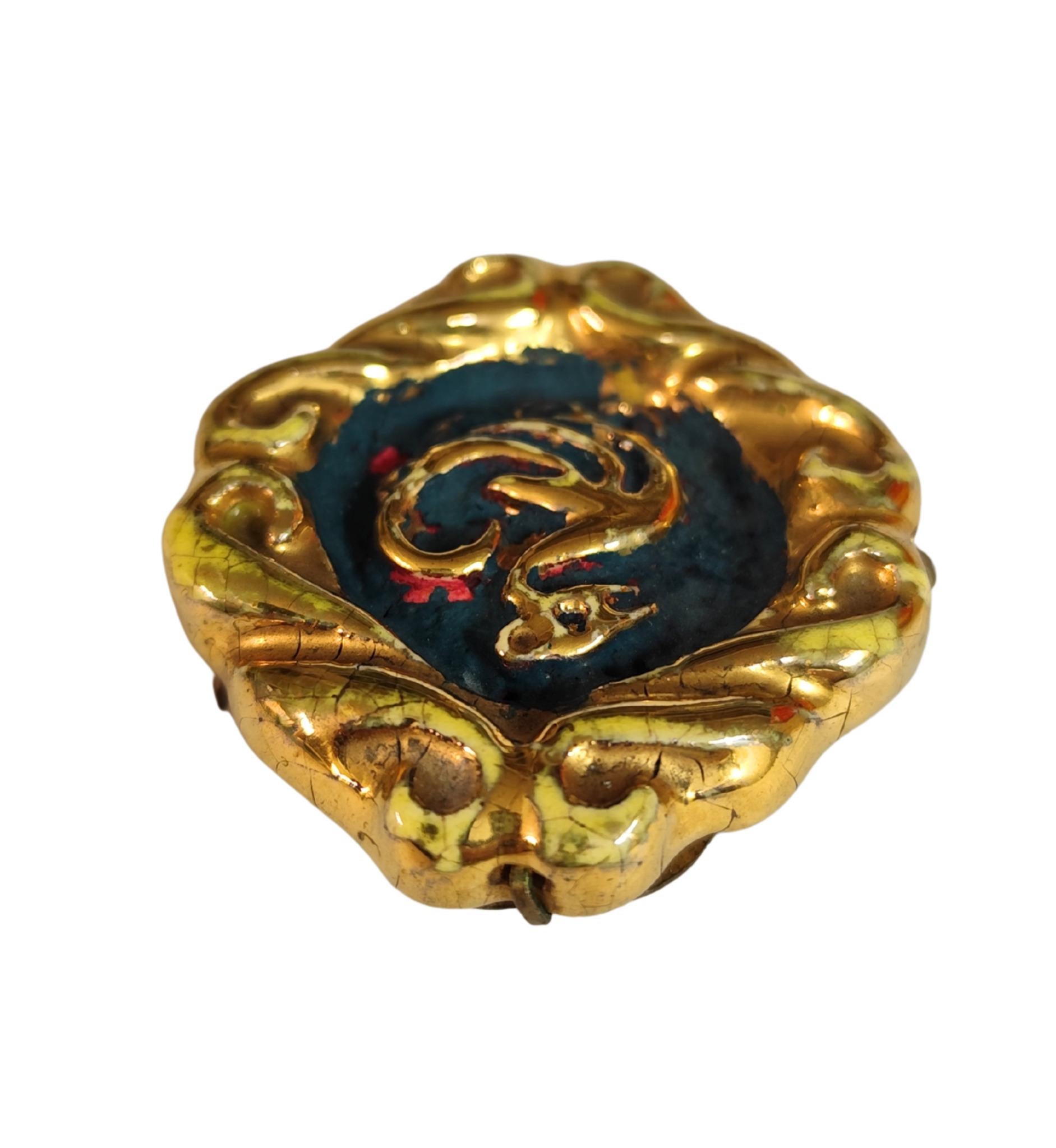 Broche de cerámica azul y dorada Jean Clément años 30 Marrón en venta