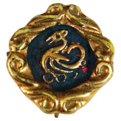Jean Clément 1930s blue and golden ceramic brooch