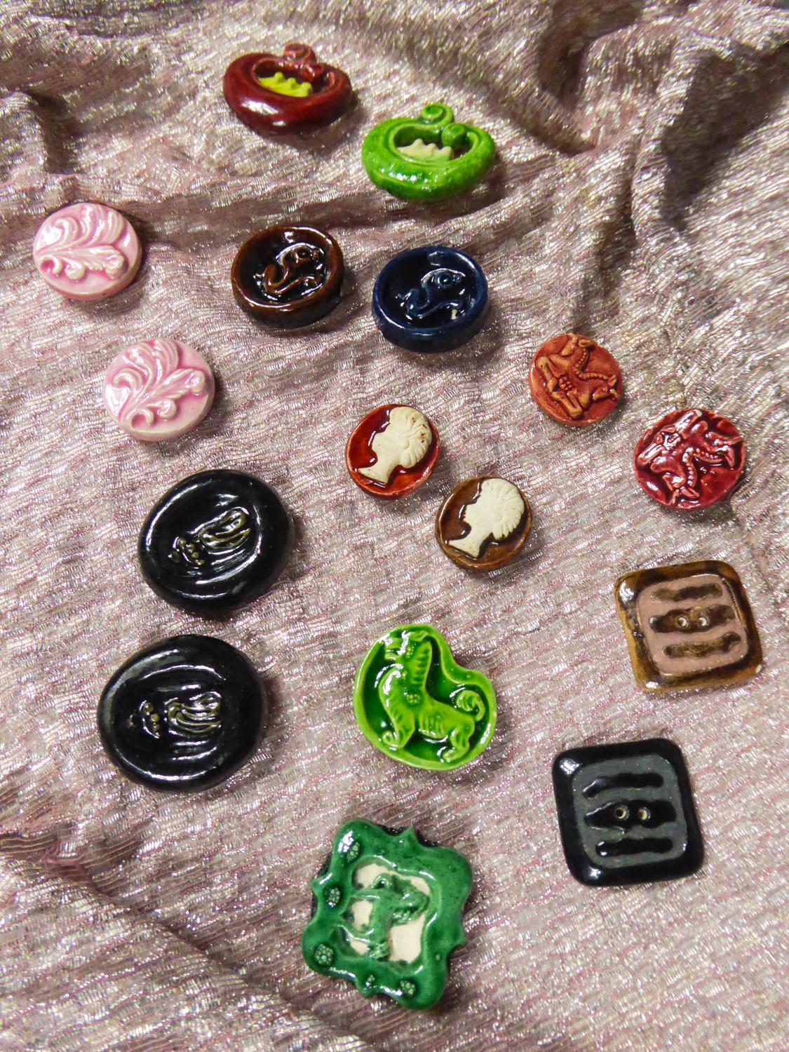 42 Ceramic Buttons Possibly Jean Clément for Elsa Schiaparelli Circa 1930/1940 3