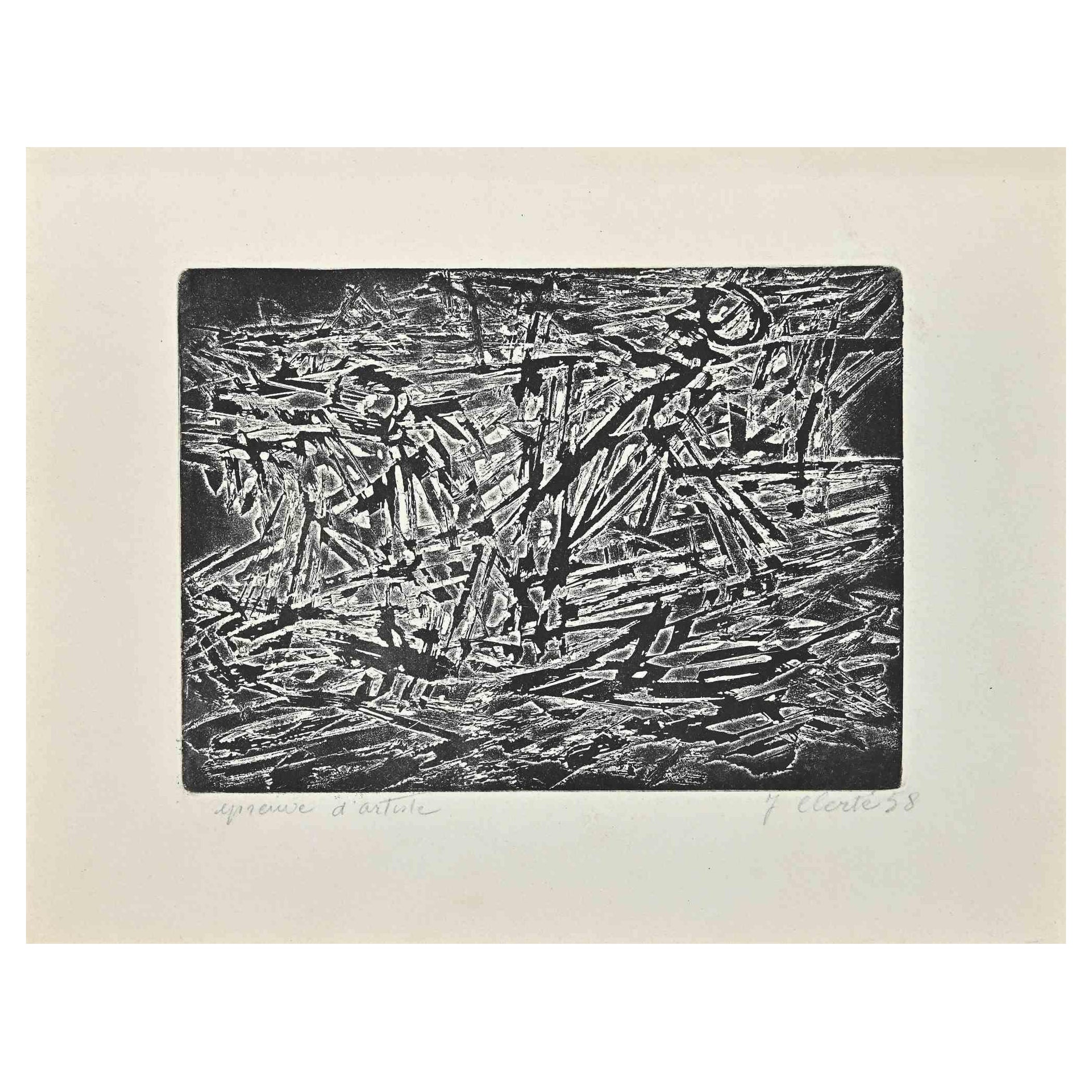 Composition abstraite - Gravure de Jean Clert - 1980