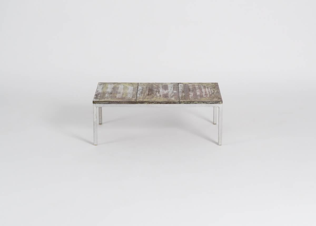 Mid-Century Modern Jean Cloutier, Rectangular Ceramic Midcentury Coffee Table, France, circa 1960s For Sale
