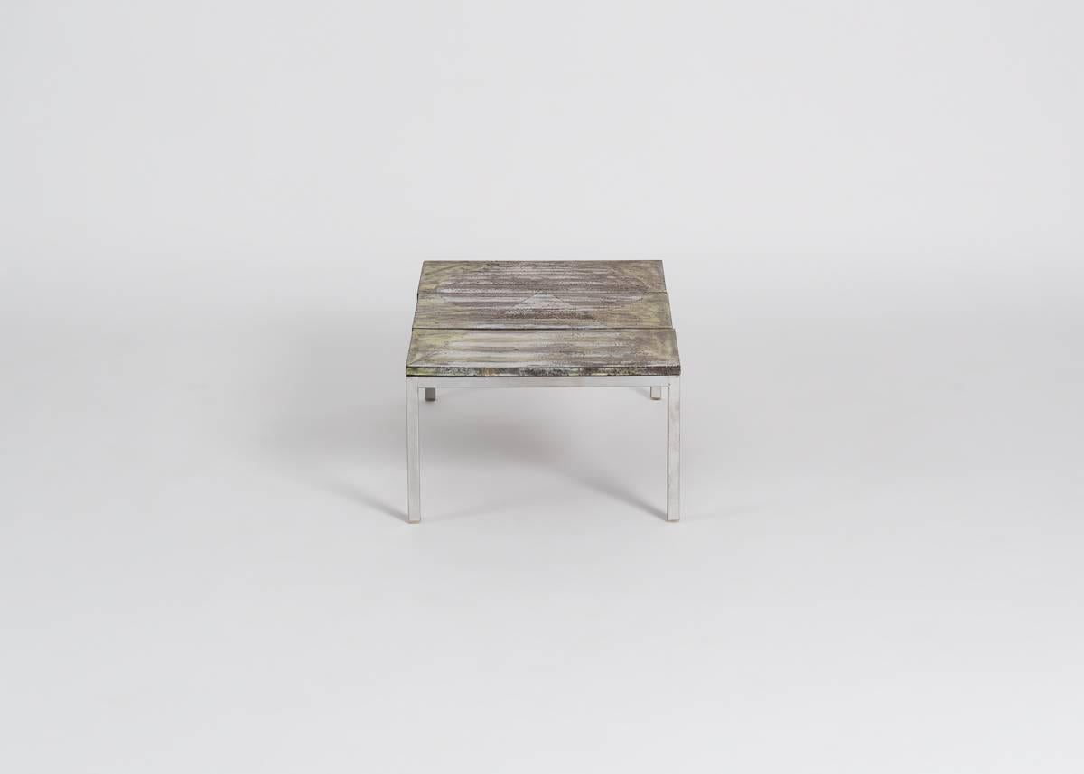 French Jean Cloutier, Rectangular Ceramic Midcentury Coffee Table, France, circa 1960s For Sale