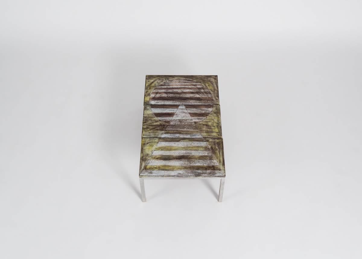 Glazed Jean Cloutier, Rectangular Ceramic Midcentury Coffee Table, France, circa 1960s For Sale