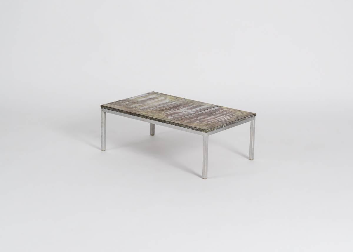 Jean Cloutier, Rectangular Ceramic Midcentury Coffee Table, France, circa 1960s In Good Condition For Sale In New York, NY