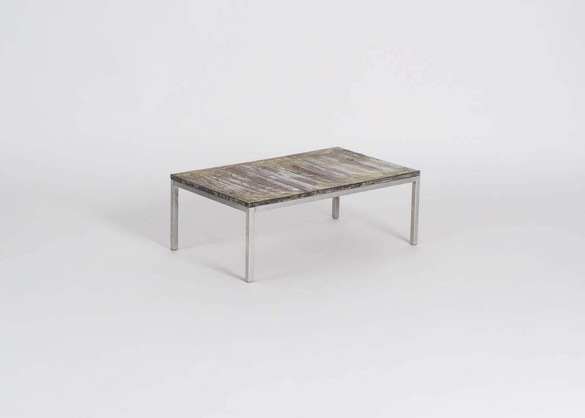 Jean Cloutier, Rectangular Ceramic Midcentury Coffee Table, France, circa 1960s For Sale 1