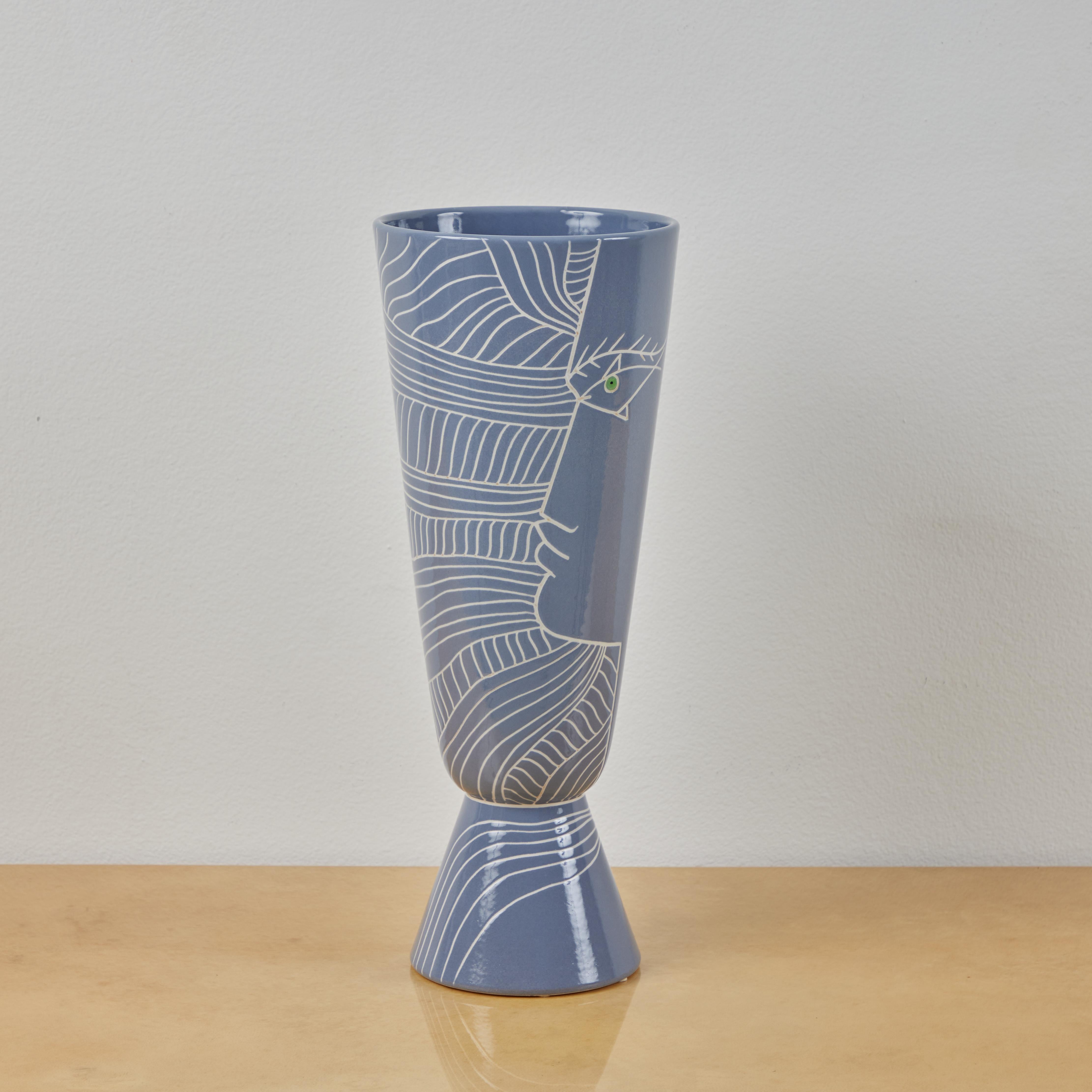 Glazed Jean Cocteau Decorated Vase