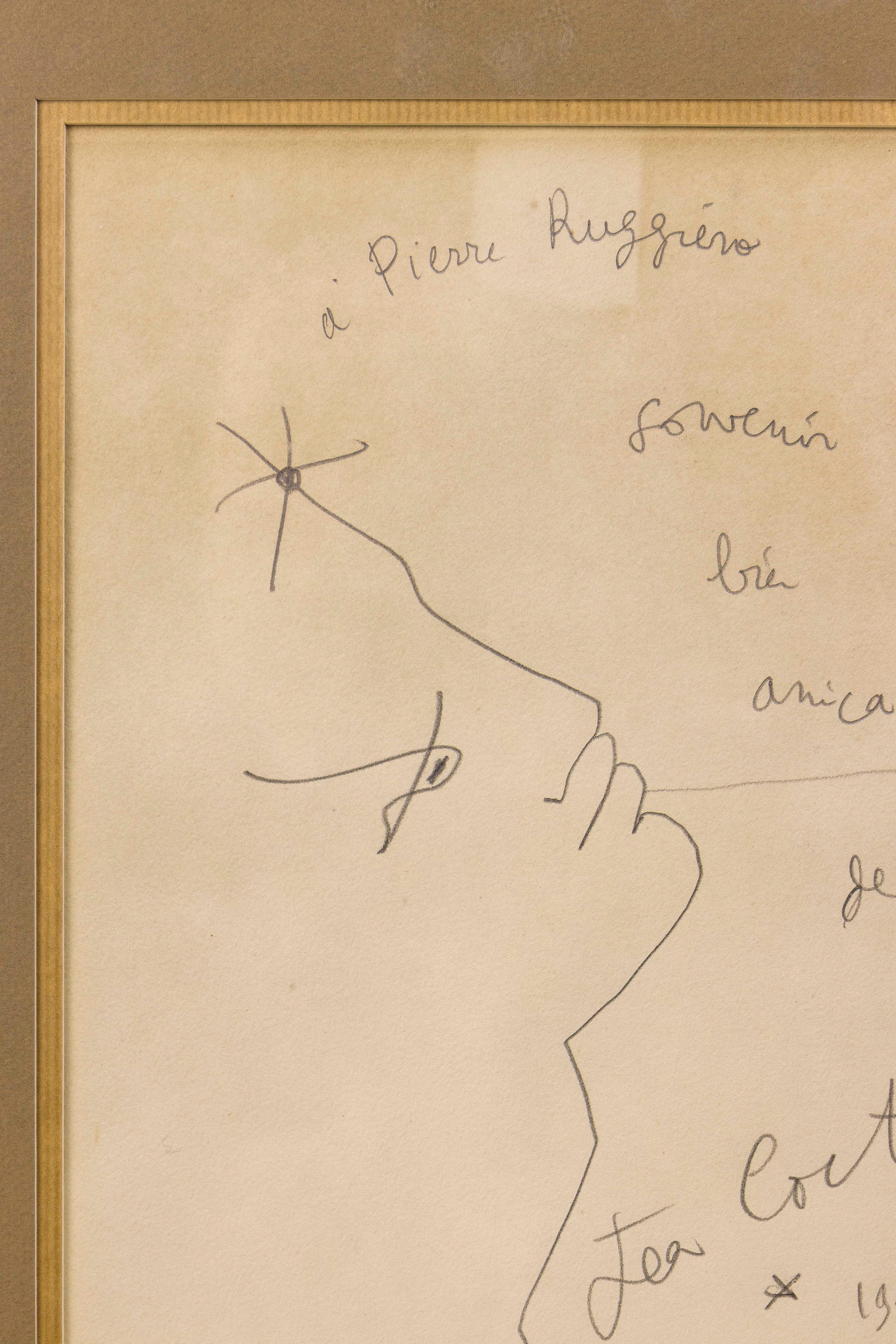 Jean Cocteau drawing, circa 1952, France.
Original frame.
Signed.
Dedication by Jean Cocteau - Bacchus - Gallimard, Paris, 1952 - 218 pages.
Very good vintage condition.
Jean Cocteau (Maisons-Laffitte, France; July 5, 1889 - Milly-la-Forêt,