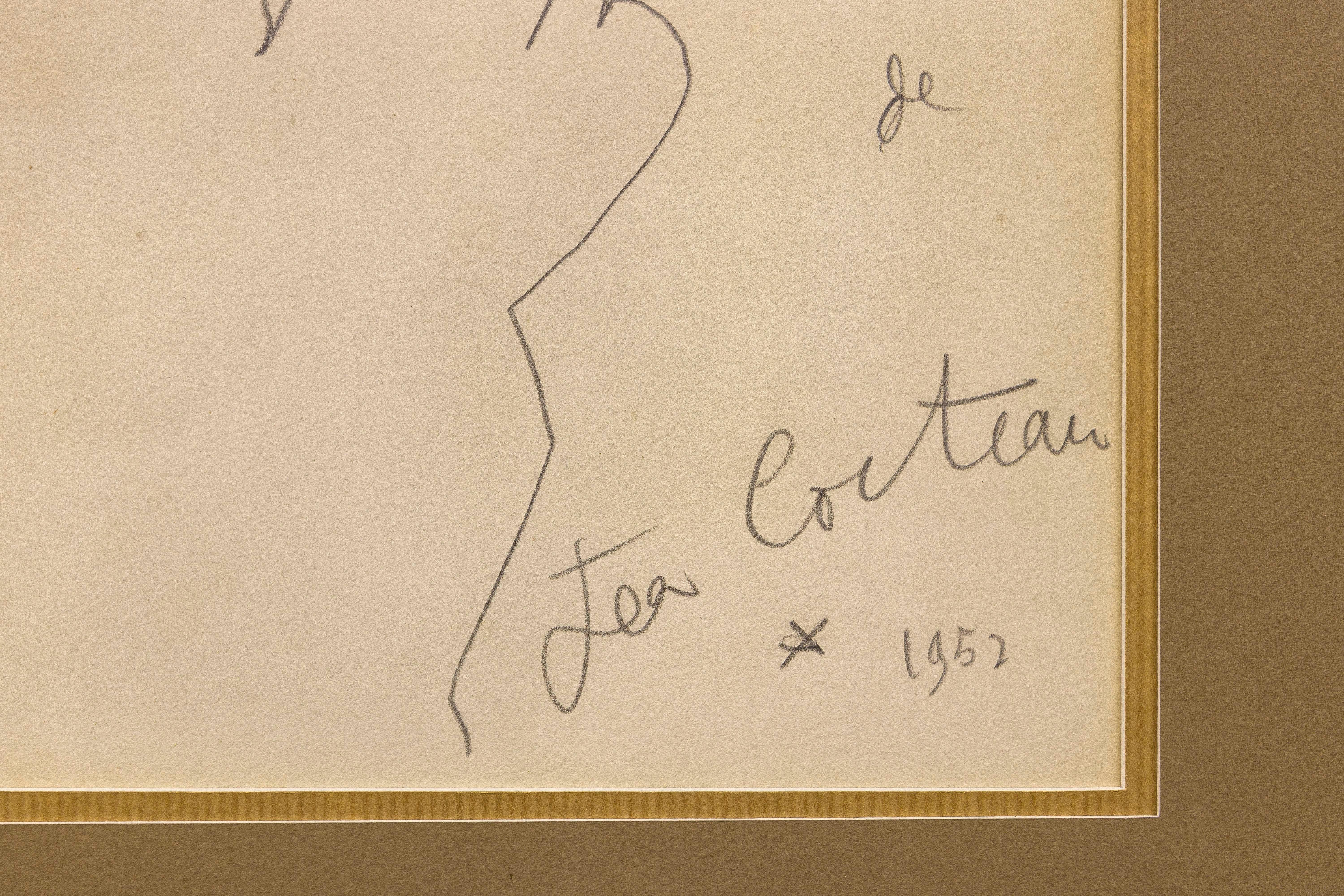 Mid-Century Modern Jean Cocteau Drawing, circa 1952, France