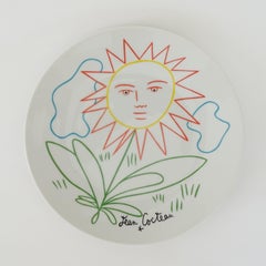 Jean Cocteau flower wall plate for Fenwick, France 1960s