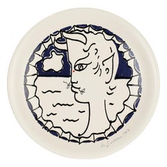 Jean Cocteau Plaque décorée d'un faune en porcelaine japonaise Seyei