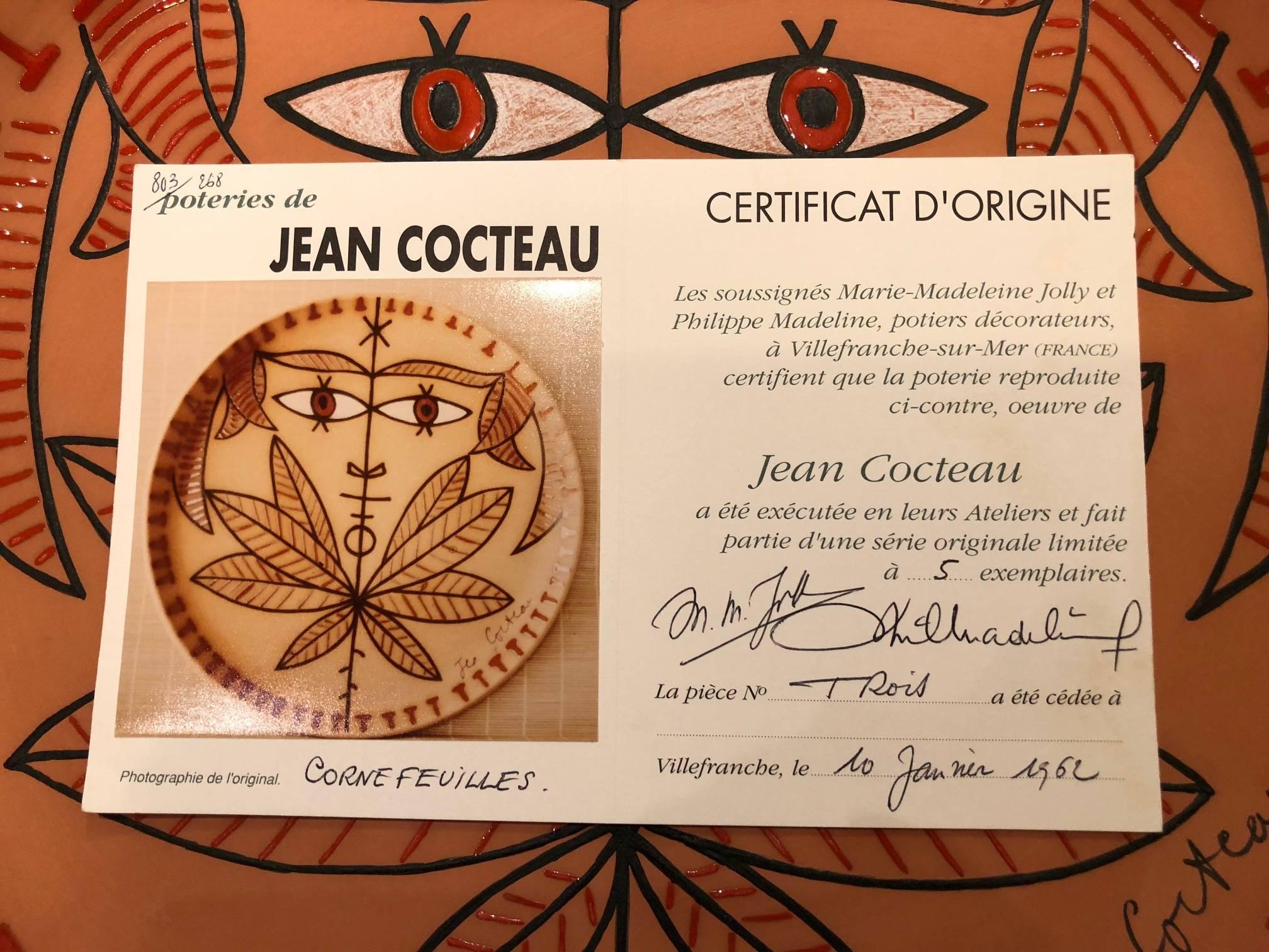 French Jean Cocteau Large Original Edition Ceramic Dish 